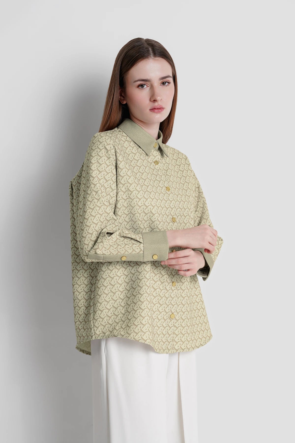 Bimu Twill Back Button Shirt - Beige