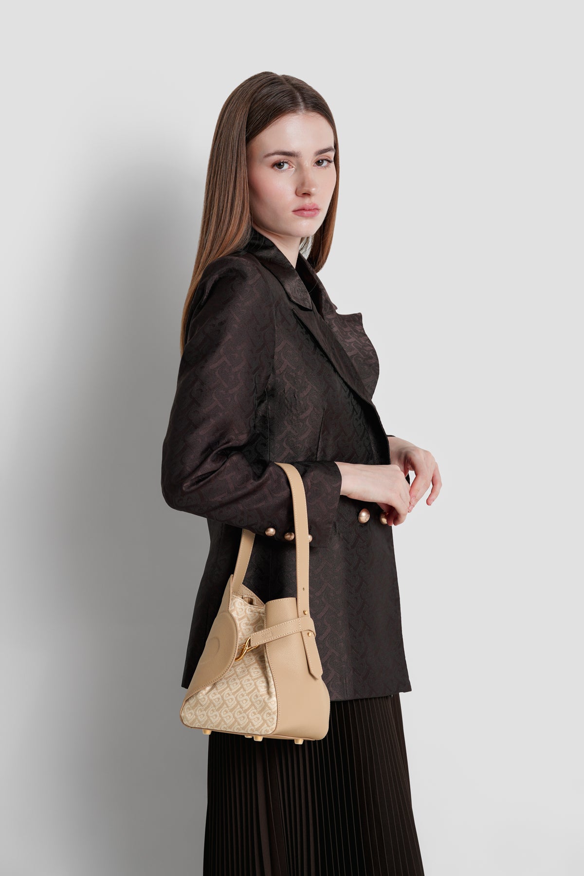 Britney Bimu Jacquard Bag Small - Beige