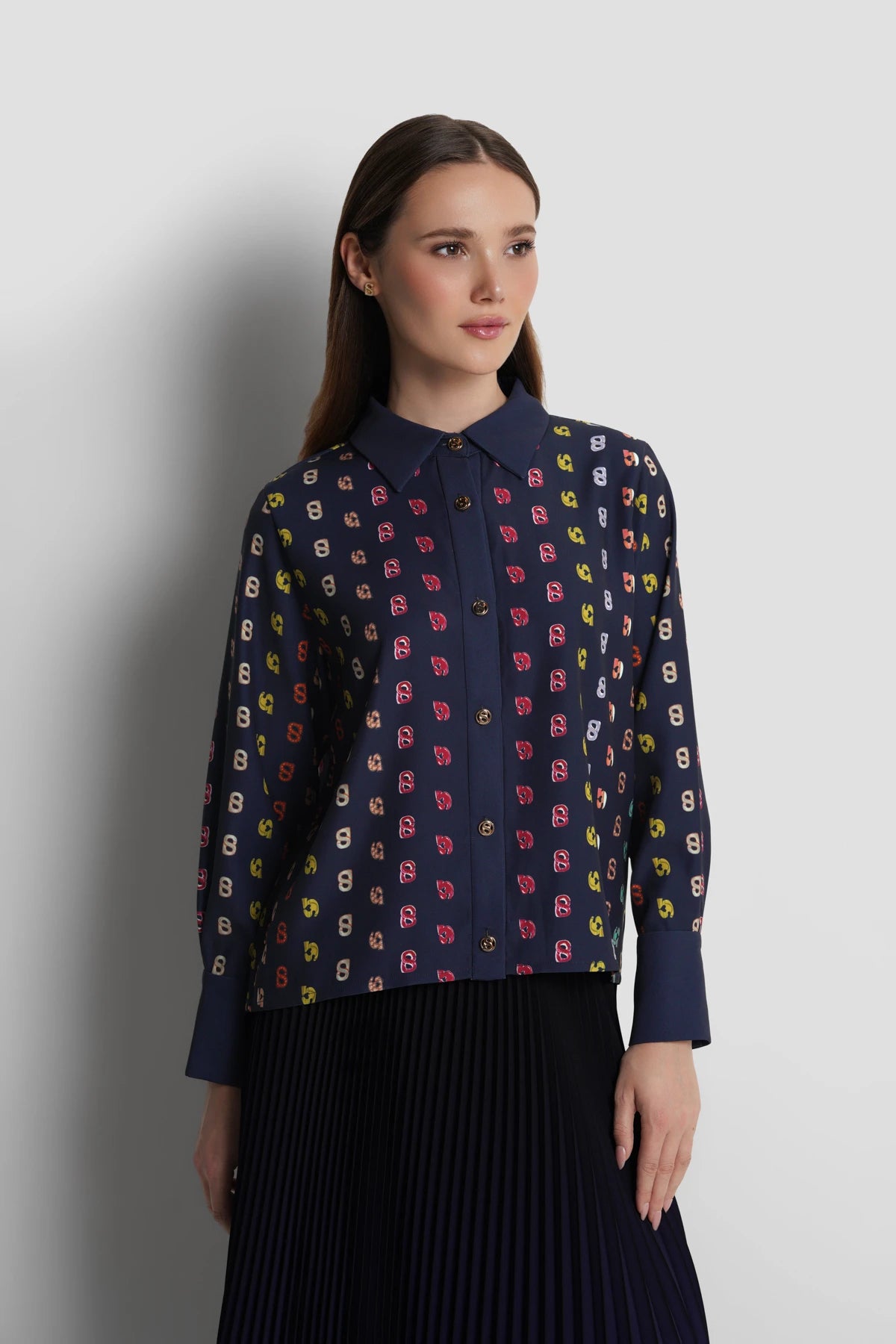 nagita crop shirt in navy by buttonscarves front view