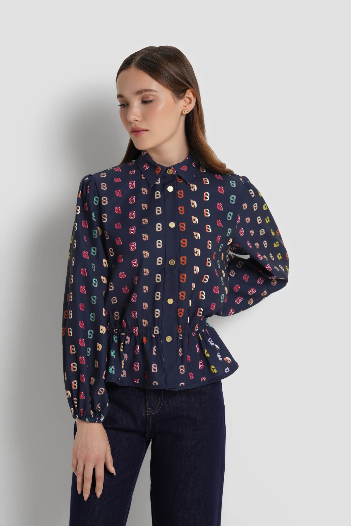 Nagita Peplum Shirt - Navy