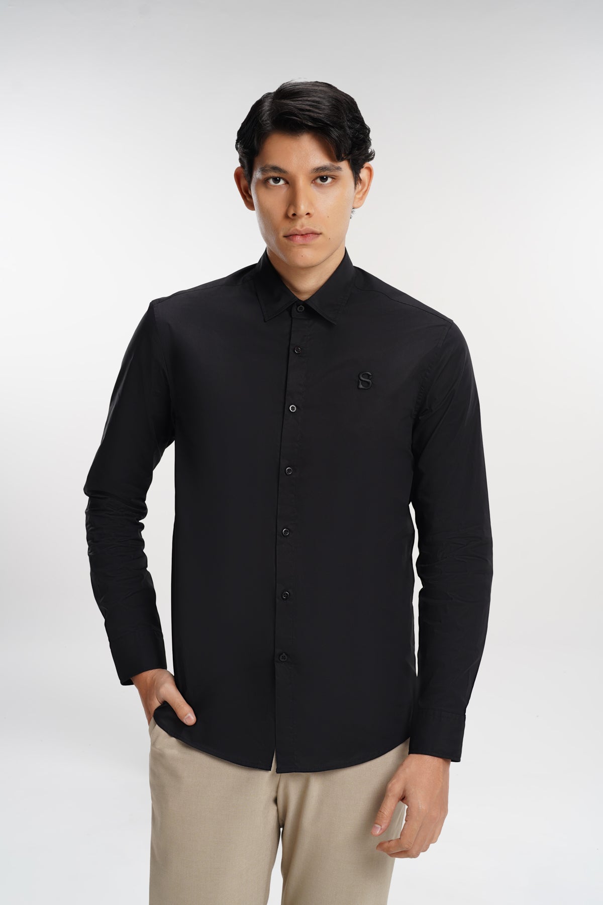 everyday men embroidery shirt in black by buttonscarves front view