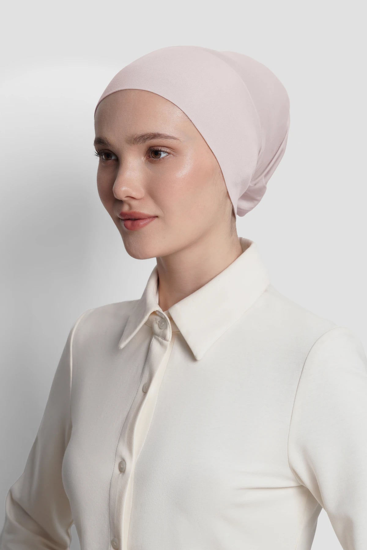 cap inner in whisper pink by buttonscarves side view