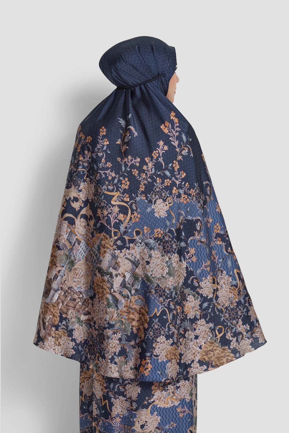 istanbul satin silk prayer robe in bosphorus by buttonscarves back view