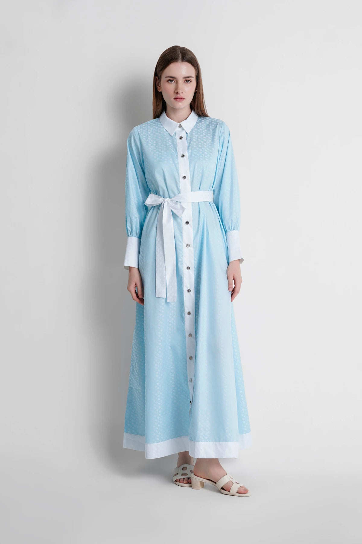 Luna Cotton Shirt Dress - Baby Blue