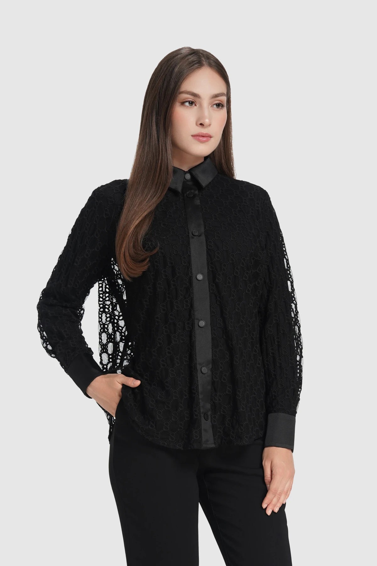 Monogram Lace Shirt - Black