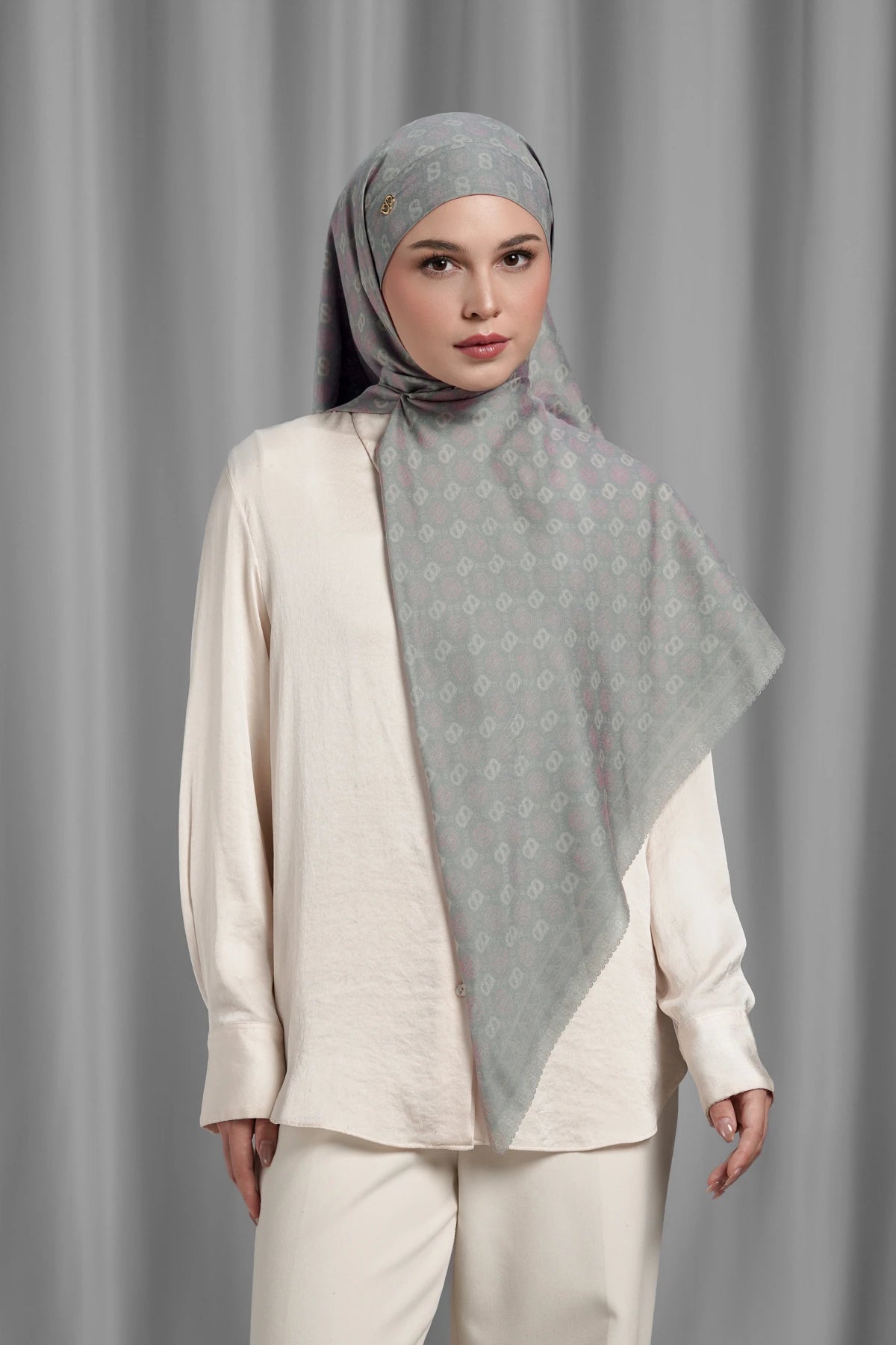 Songket Tie Back Square - Fog
