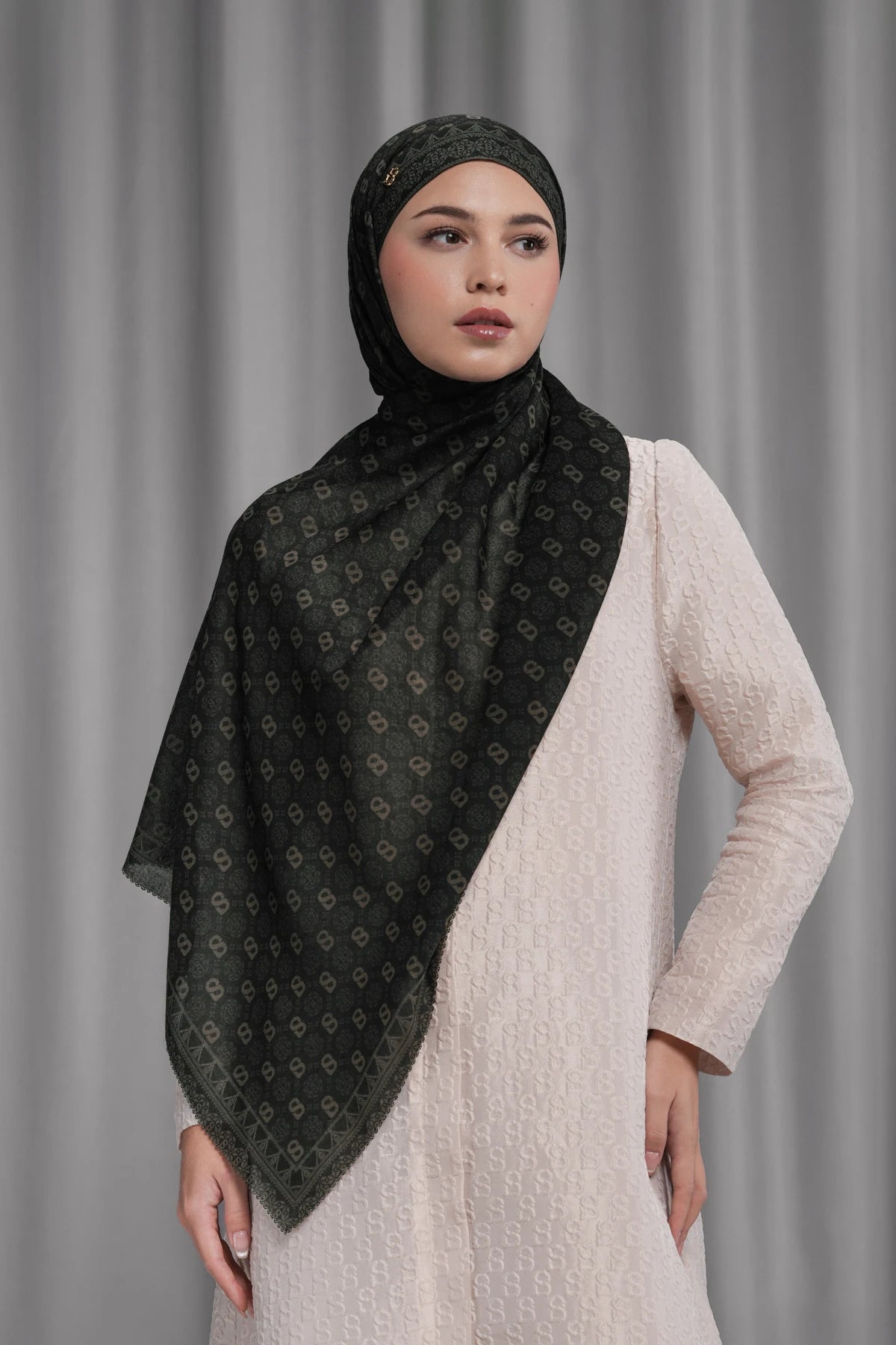 Songket Tie Back Shawl - Coal