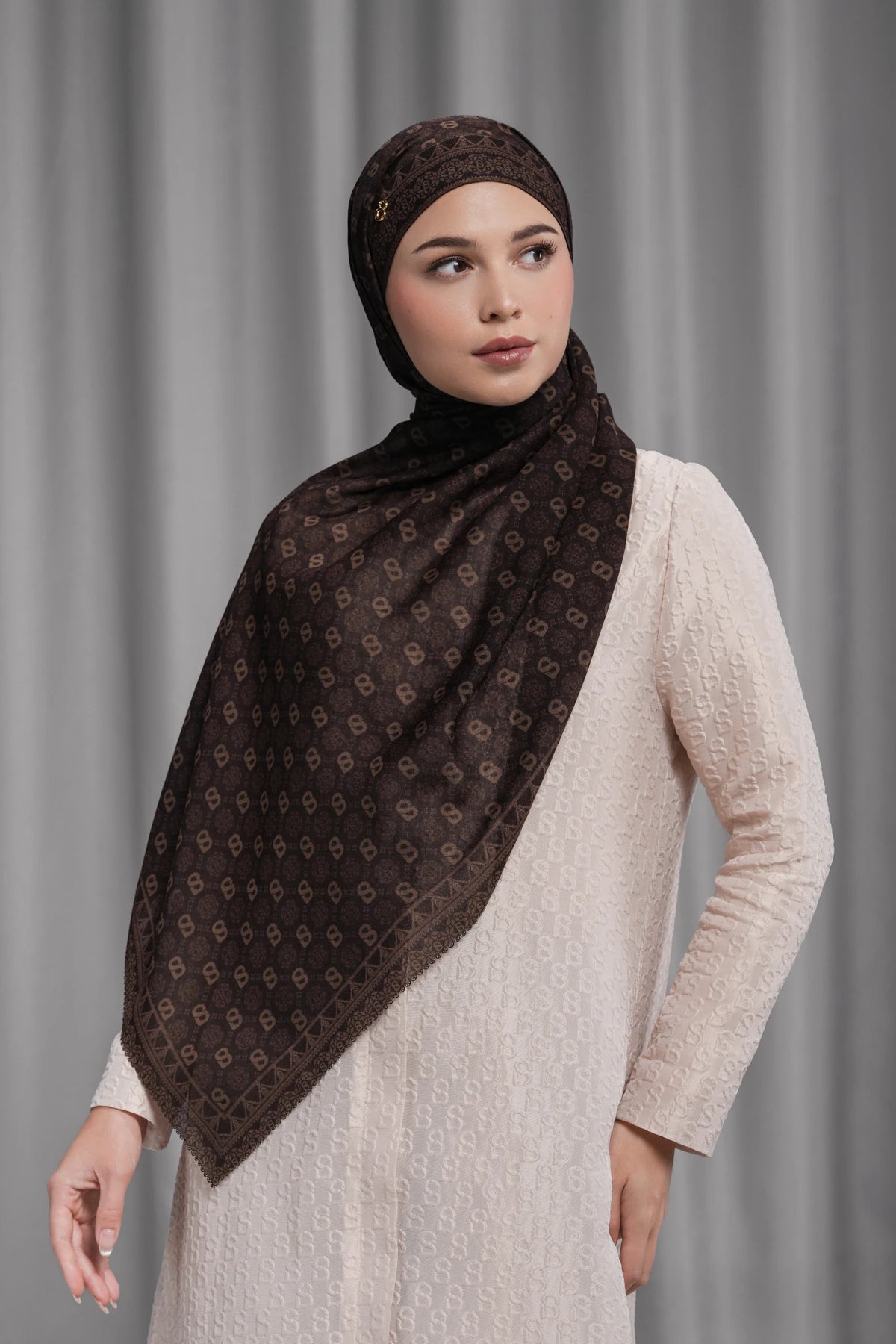 Songket Tie Back Shawl - Mahogany