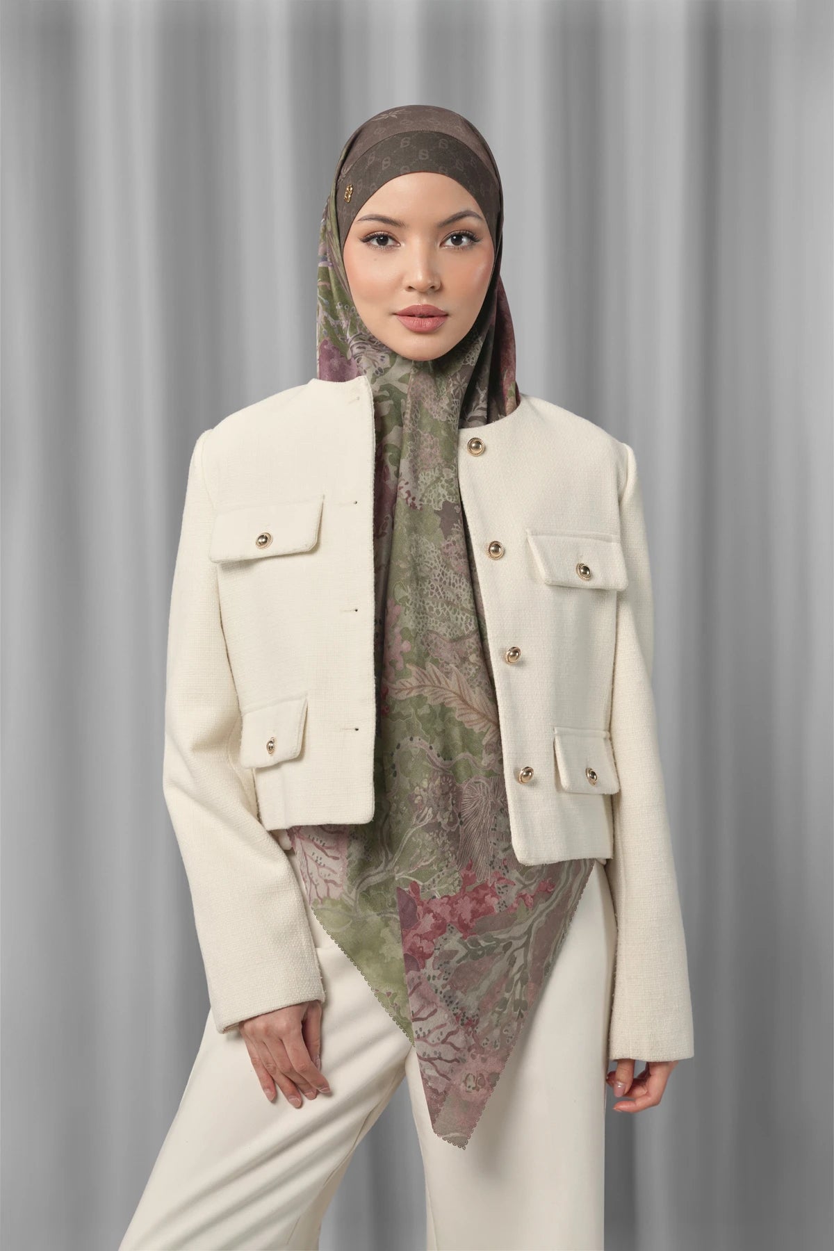 lionfish under the sea tie back square scarf by buttonscarves styled in a modern hijab look