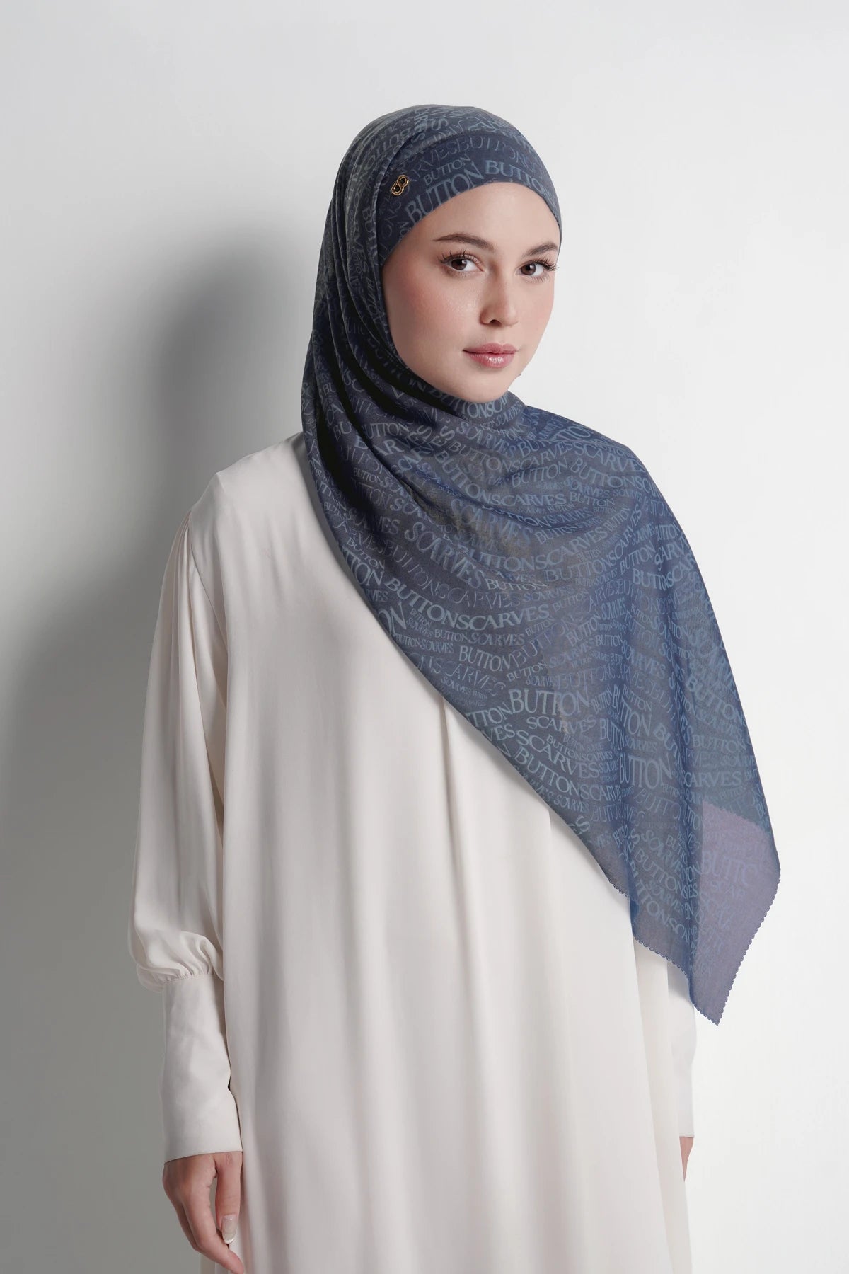 Waves Monogram Tie Back Shawl - Dark Blue
