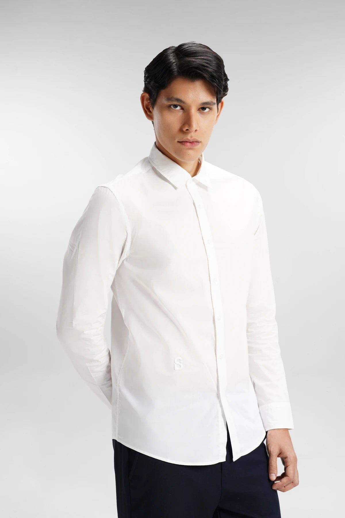 everyday men embroidery long sleeve shirt in white by buttonscarves front view