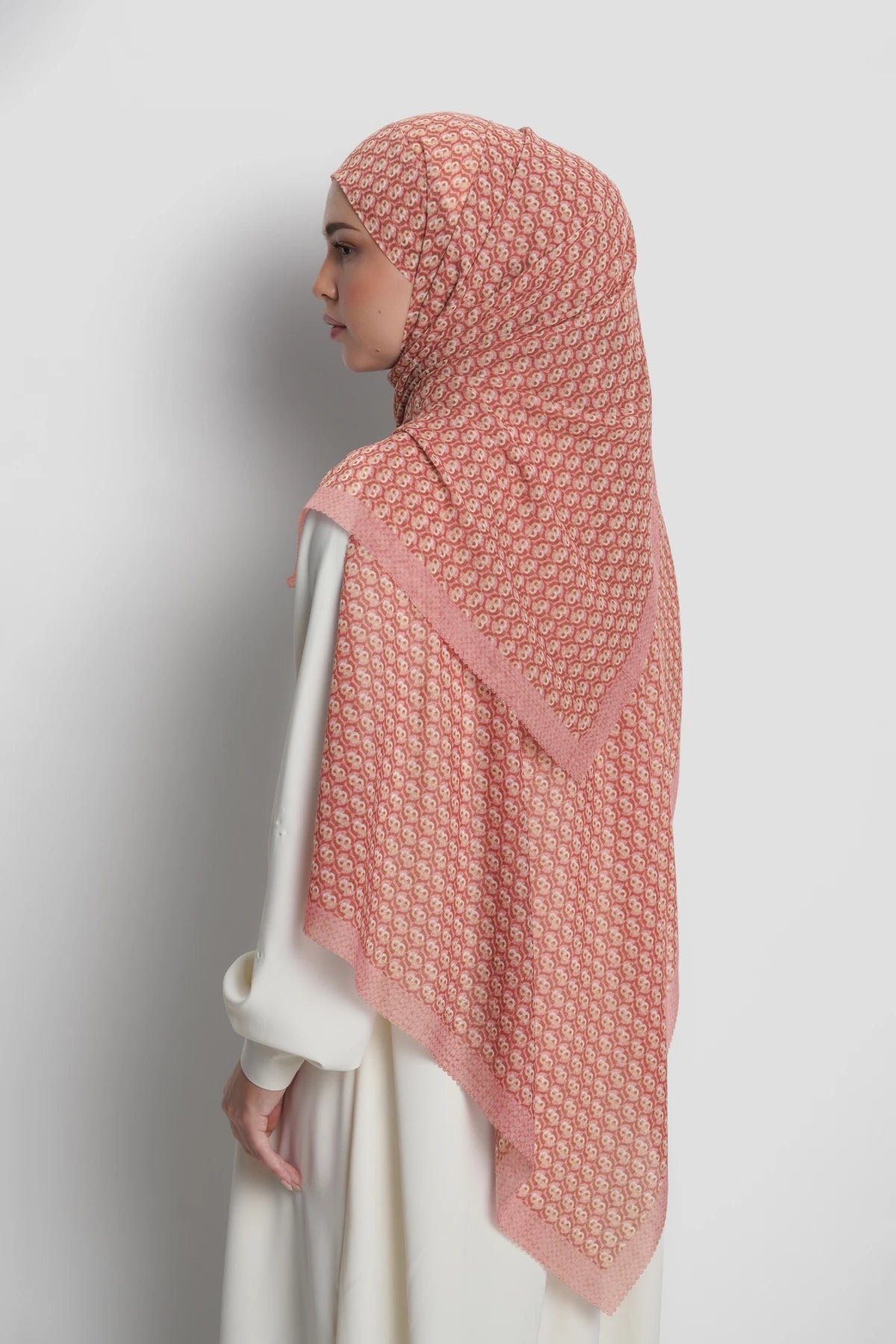axis tie back shawl in mauveglow by buttonscarves back view