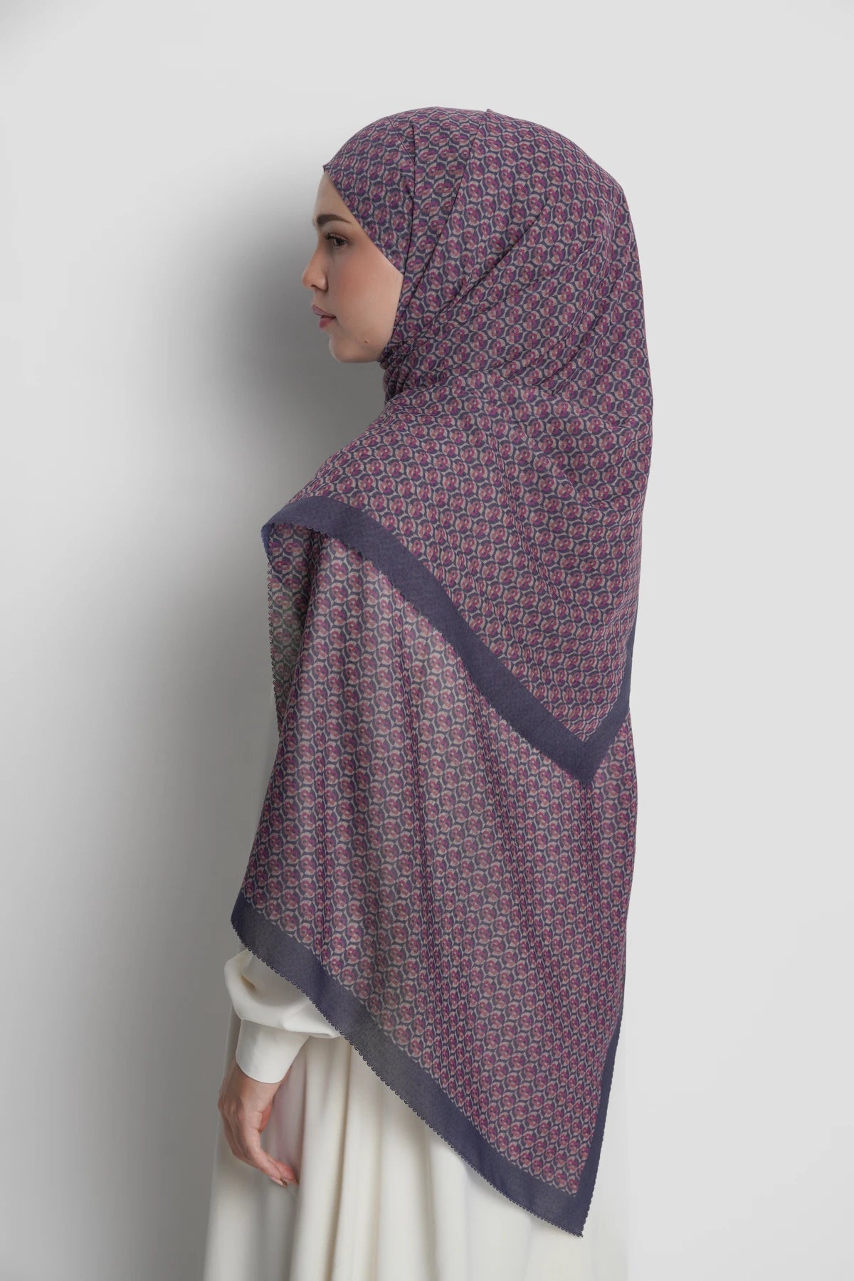 axis tie back shawl in peacoat by buttonscarves back view