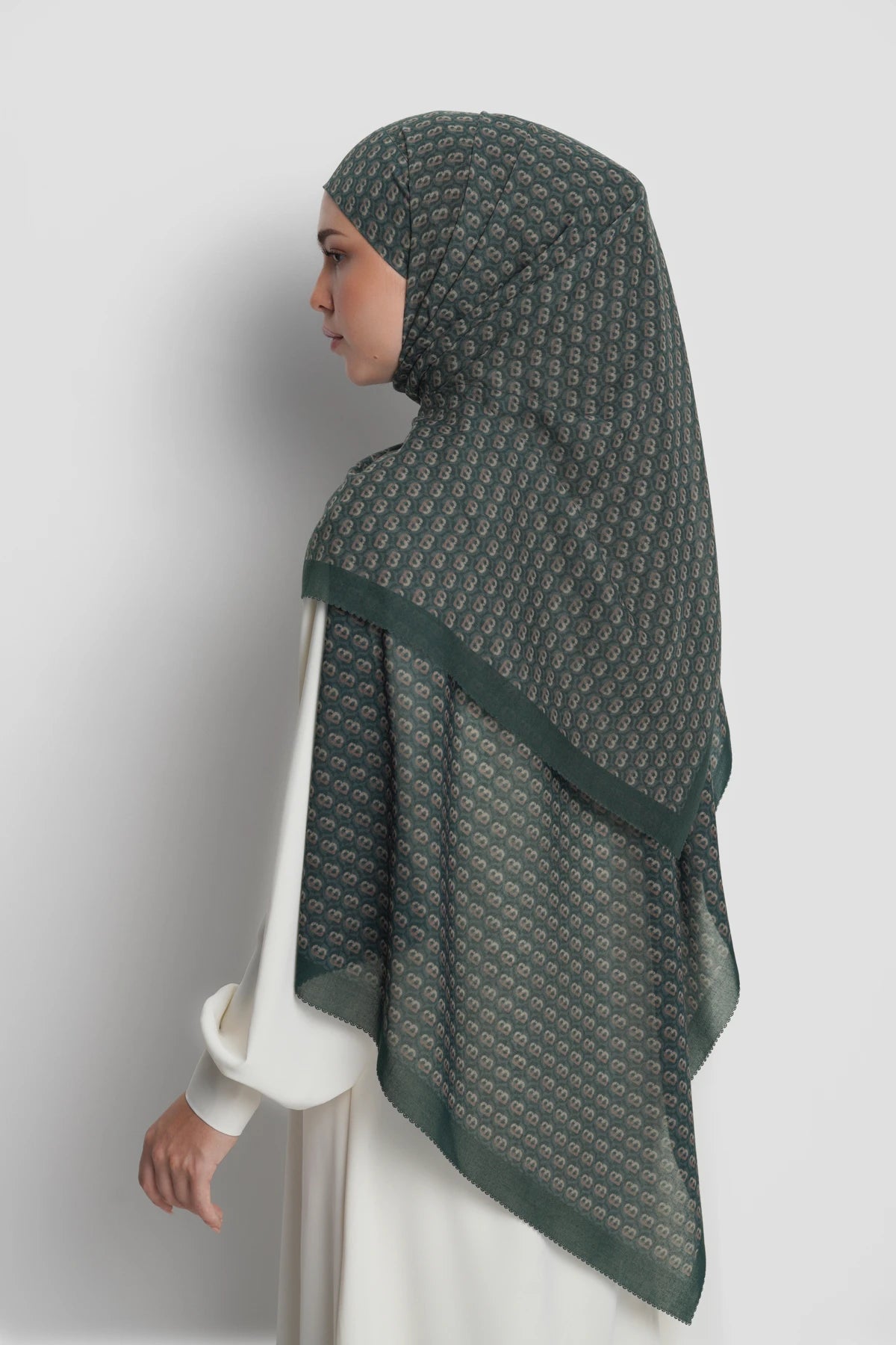 axis tie back shawl in sea moss by buttonscarves back view