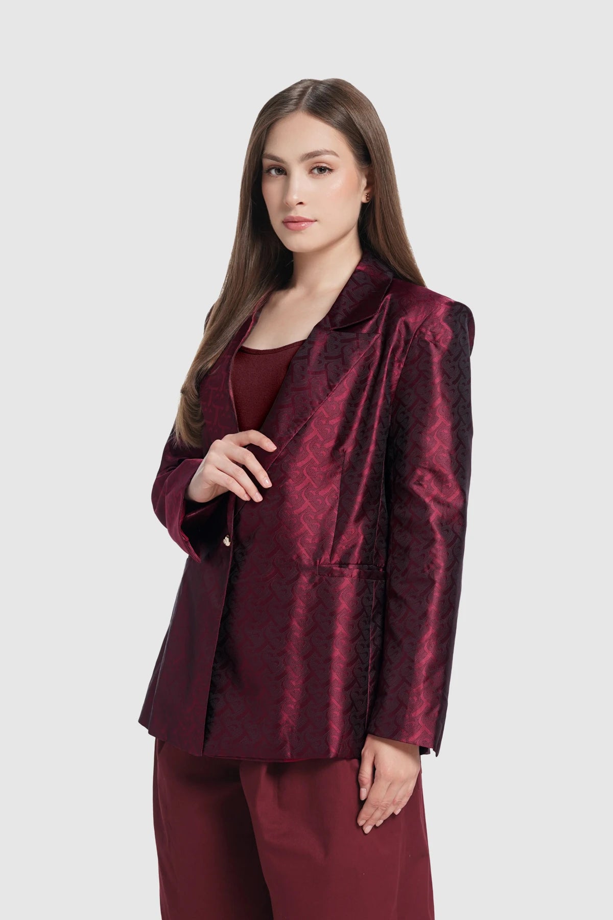 Bimu Jacquard Blazer - Maroon