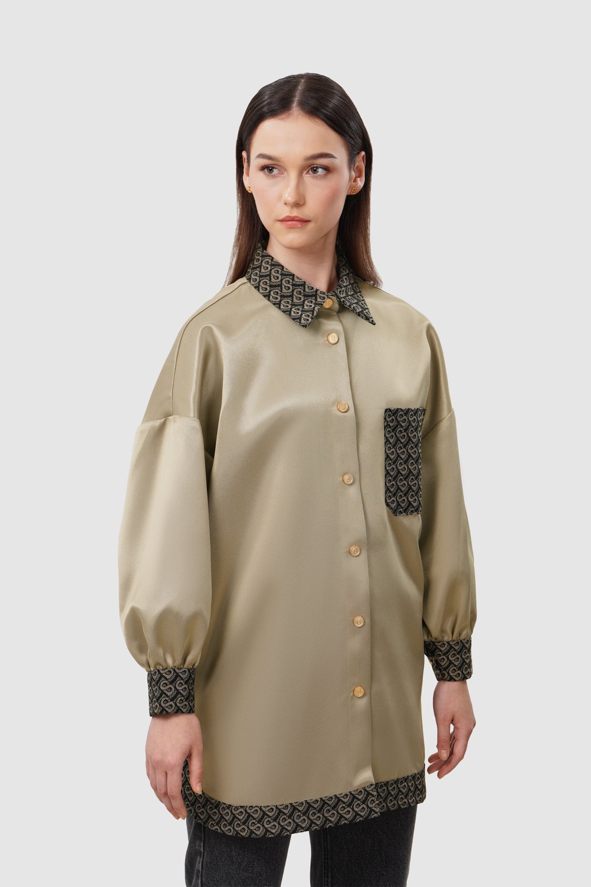 Bimu Mix Fabric Shirt - Taupe