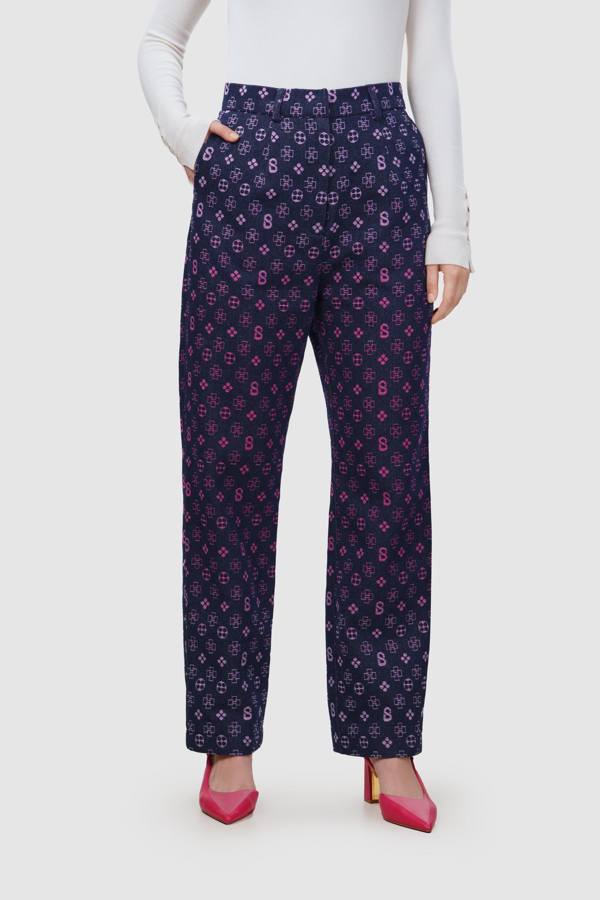 Monogram Denim Pants - Fuchsia