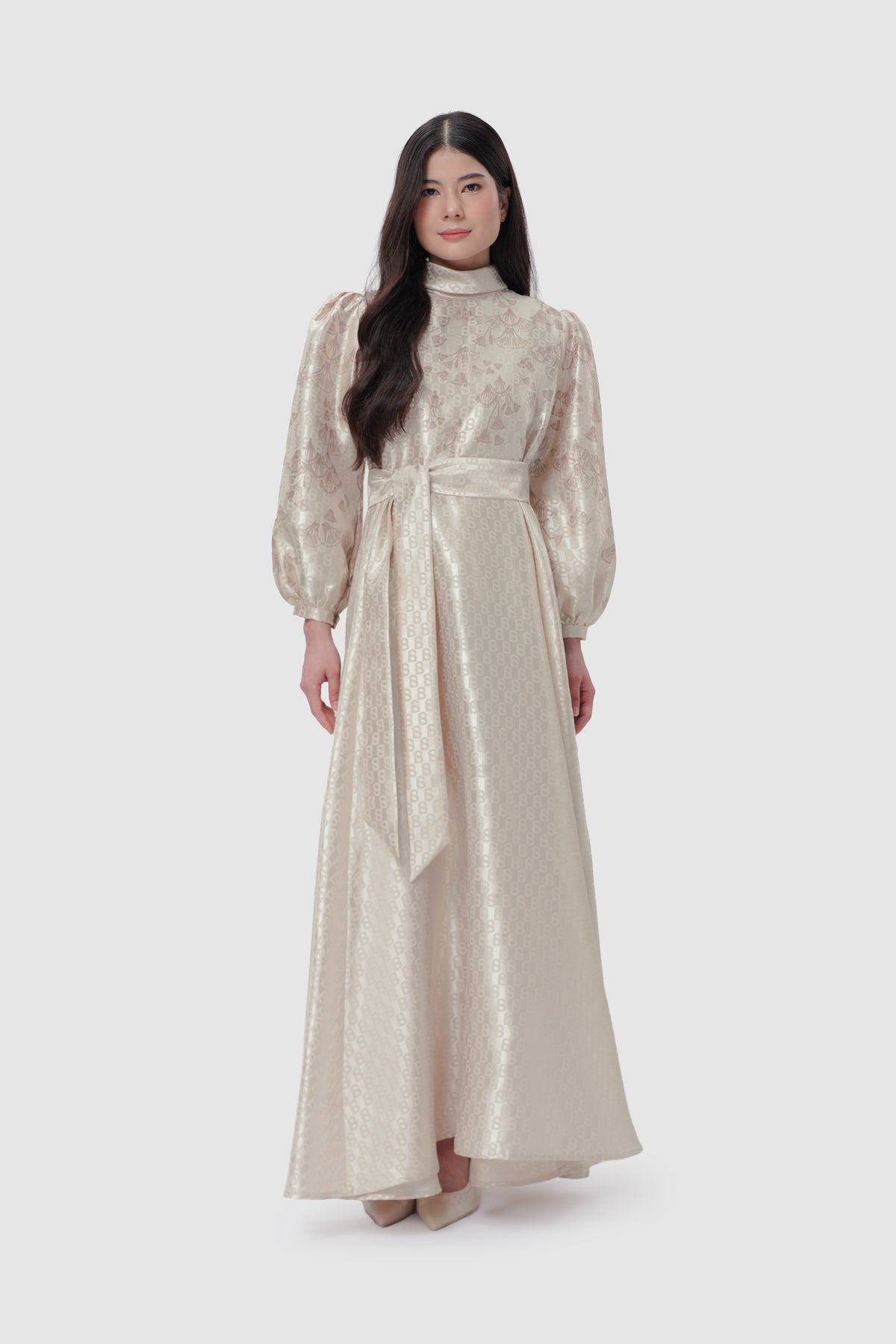 Signature Jacquard Printed Dress - Beige