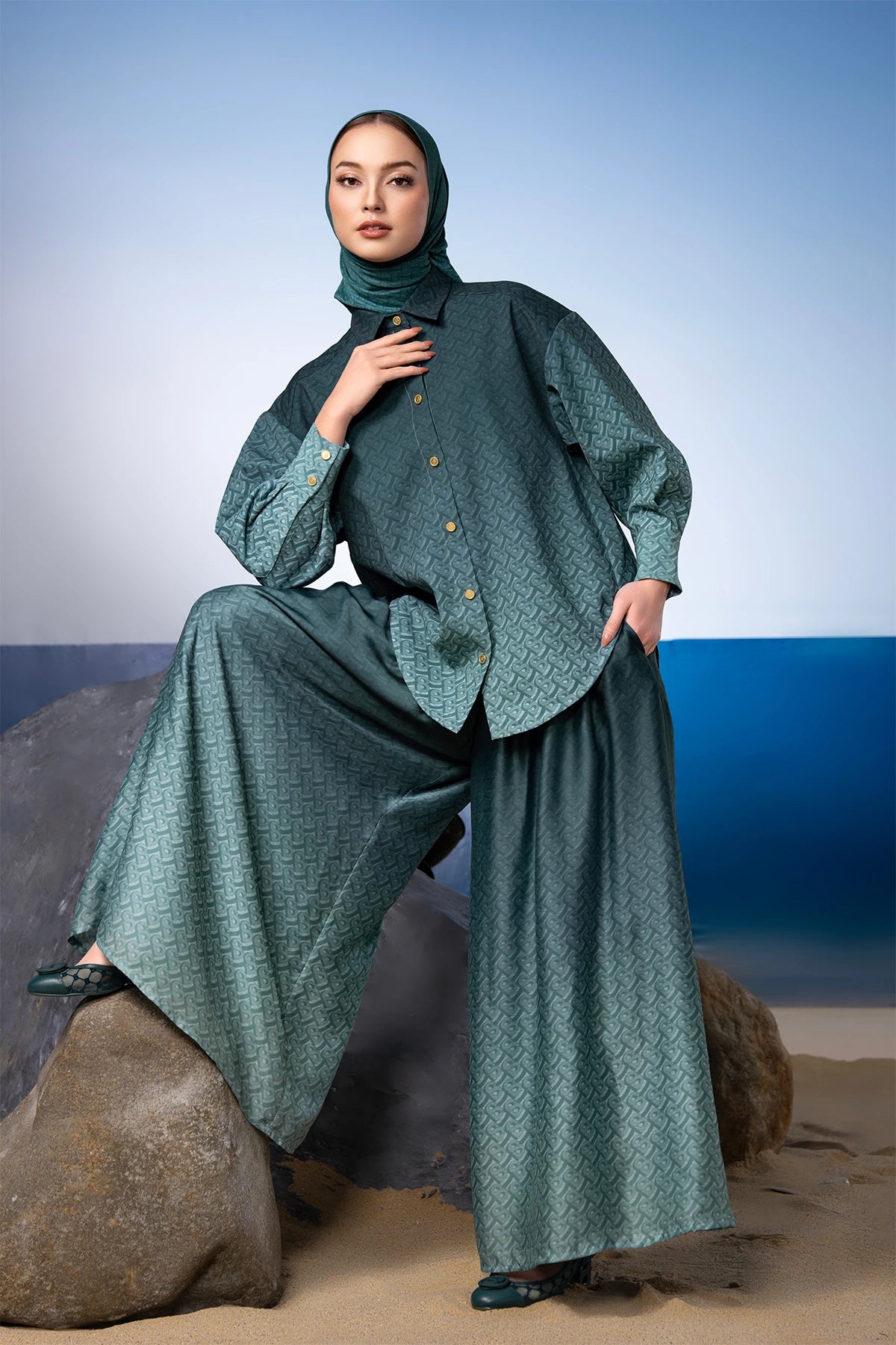 Tropical26 Palazzo Pants - Deep Teal
