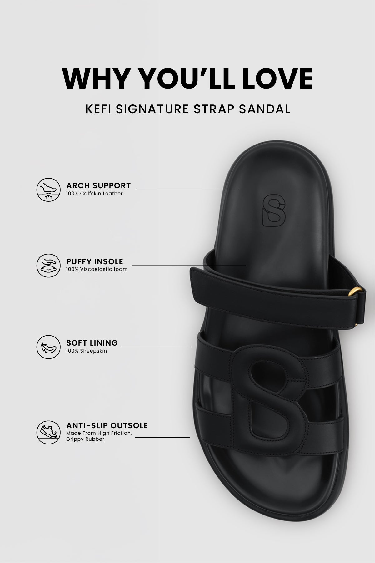 Kefi Signature Strap Sandal - Black