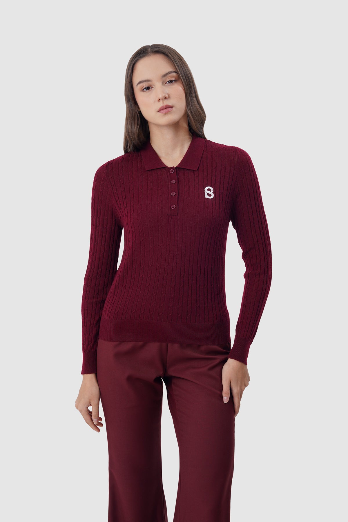 Everyday Knit Half Button - Maroon