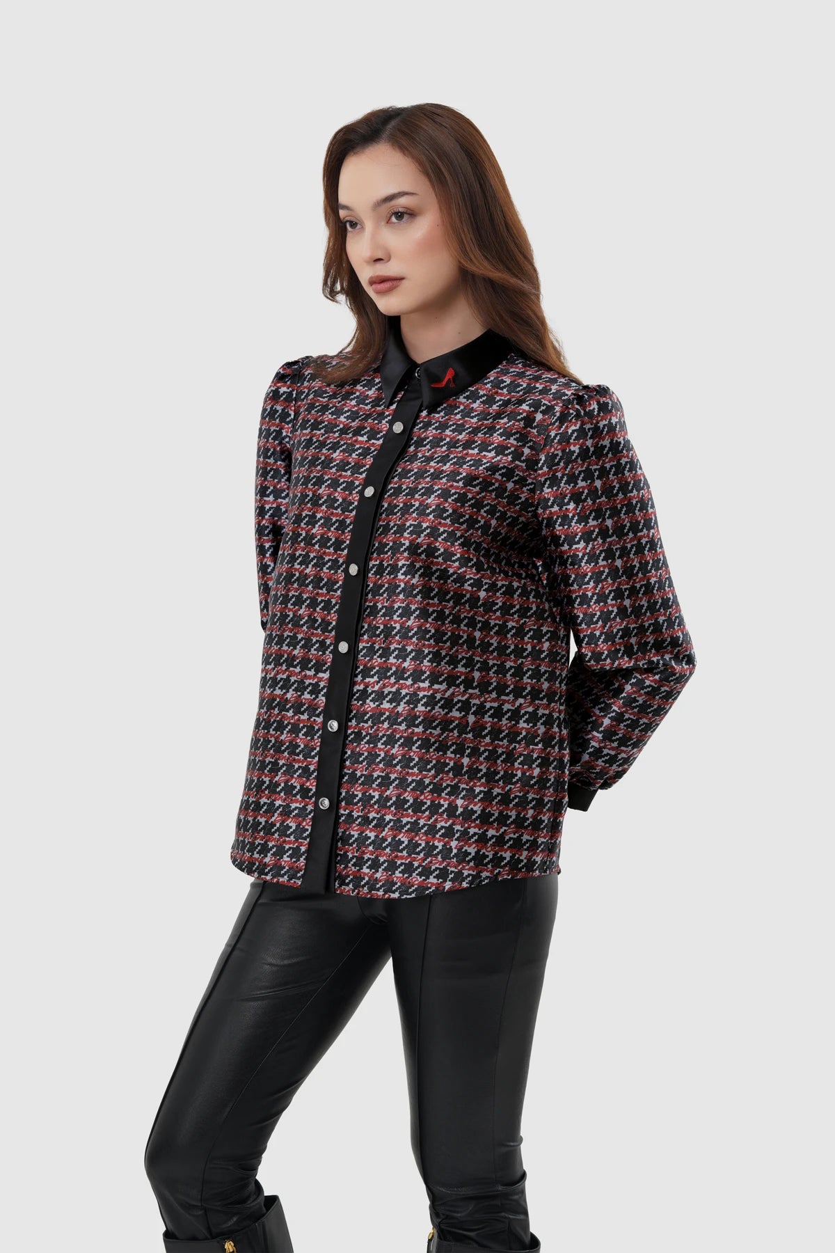 The Editor Houndstooth Shirt - Charcoal Grey