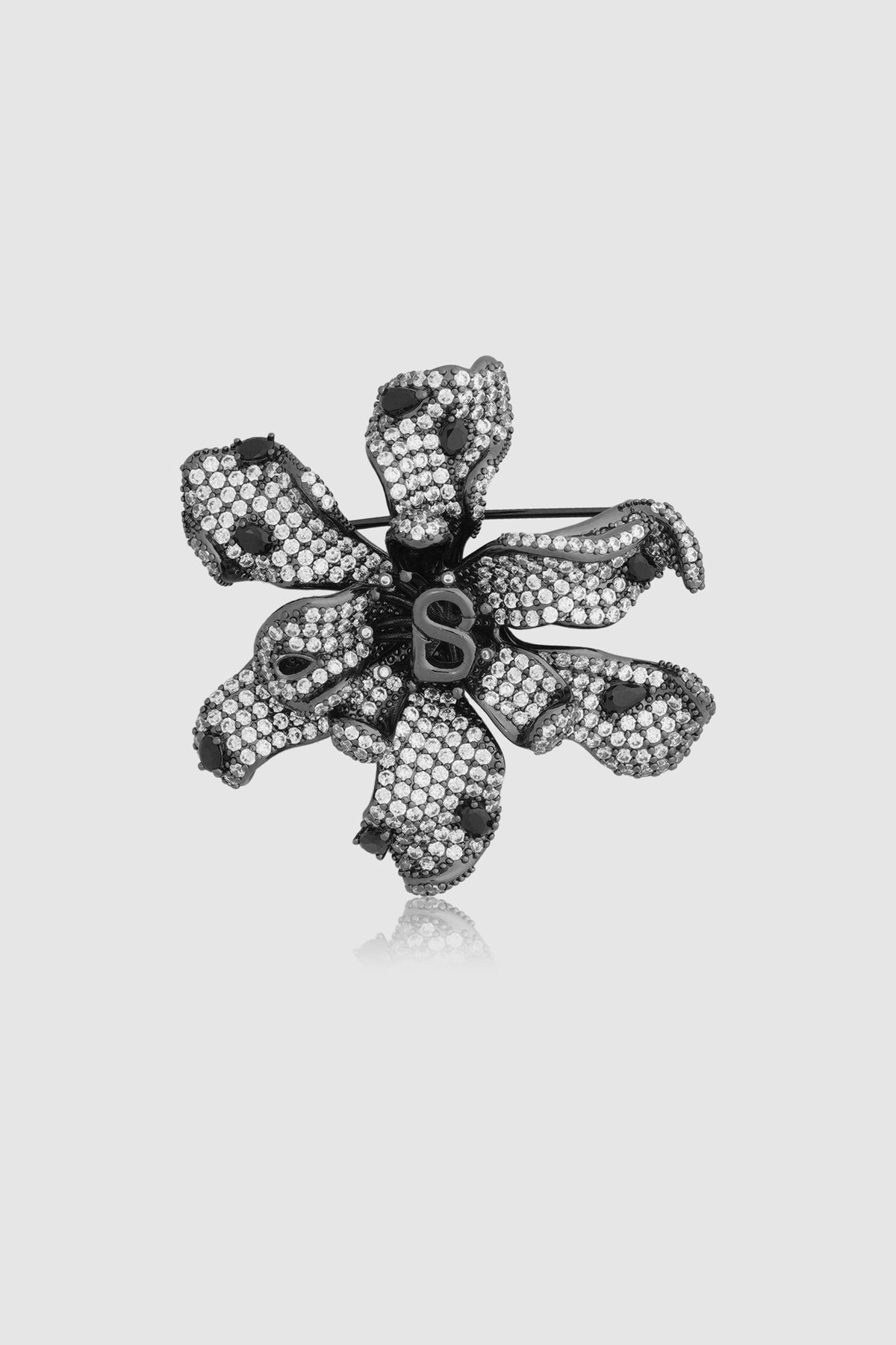 Crystal Orchid Brooch- Hematite