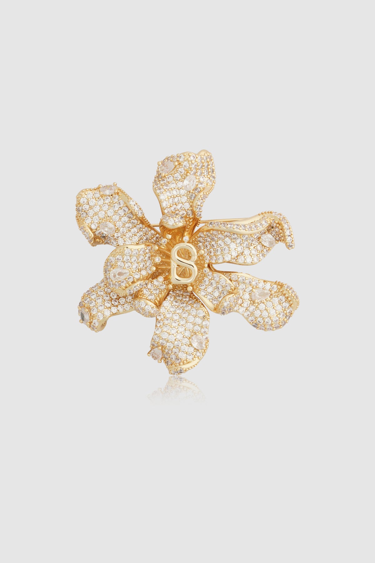 Crystal Orchid Brooch - Gold