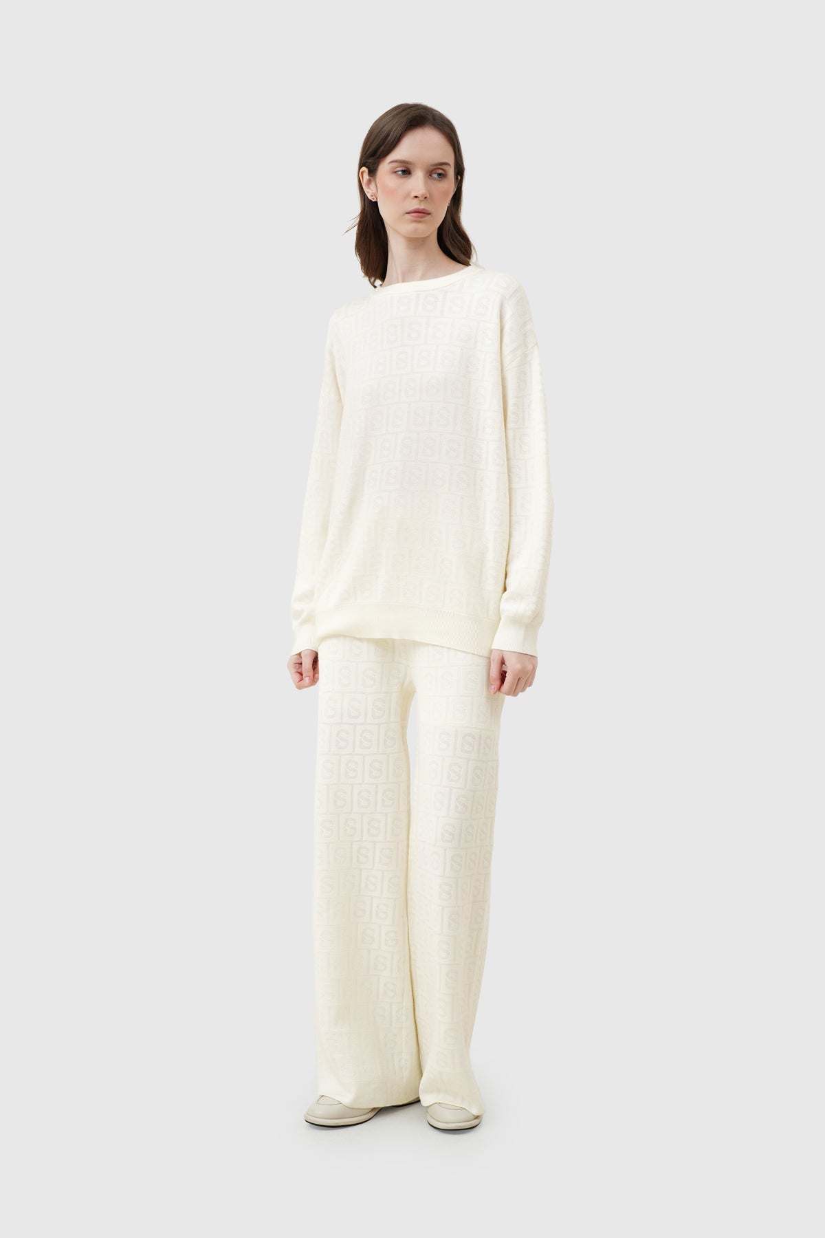 Grid Sweatshirt Set - Ivory