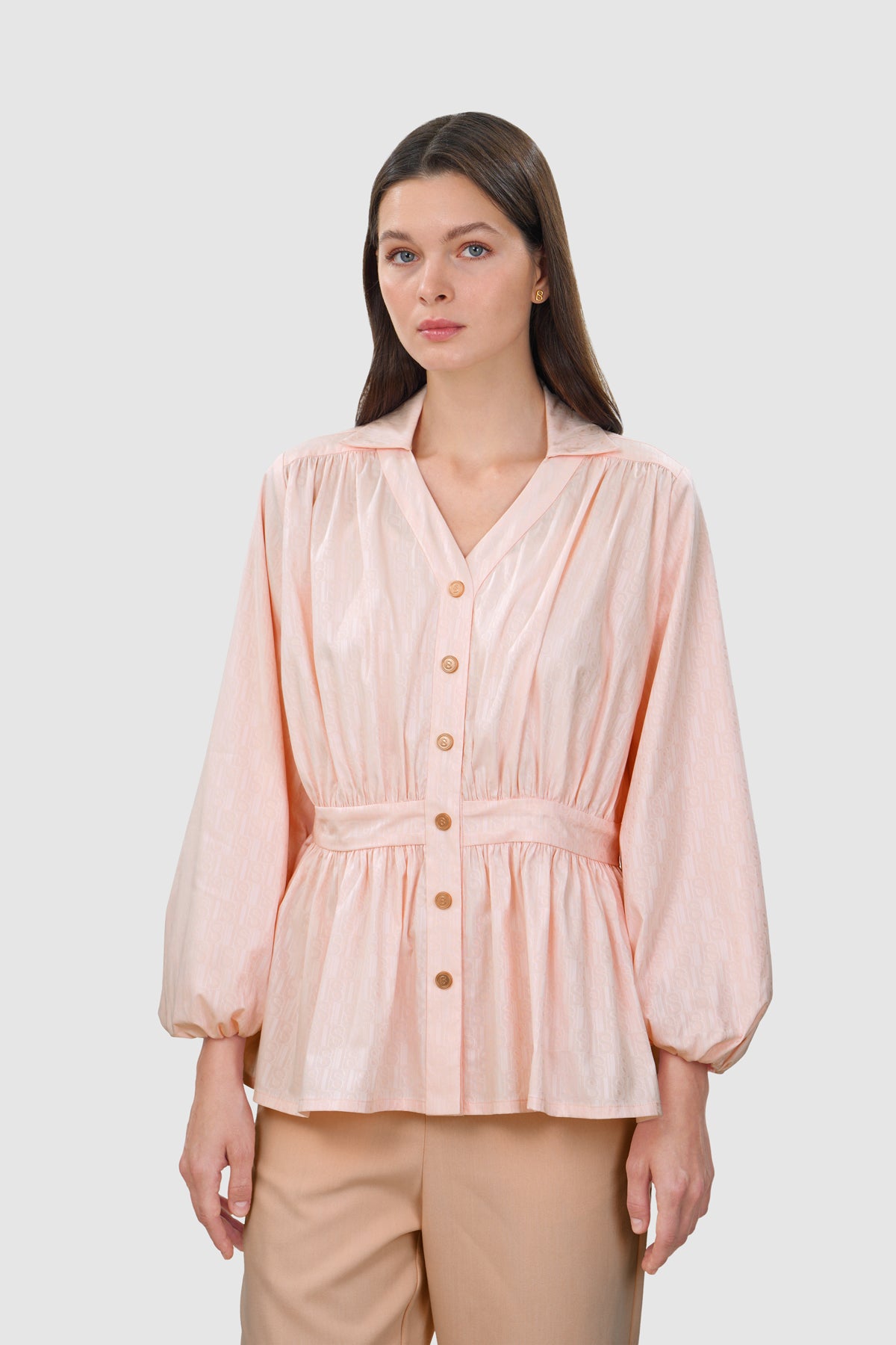 Leena Cotton Puff-Sleeve Shirt - Pink