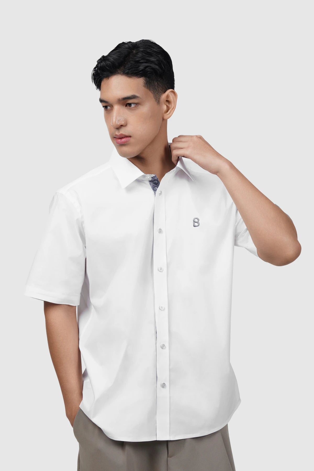 Signature Men Poplin Shirt Short Sleeve - White