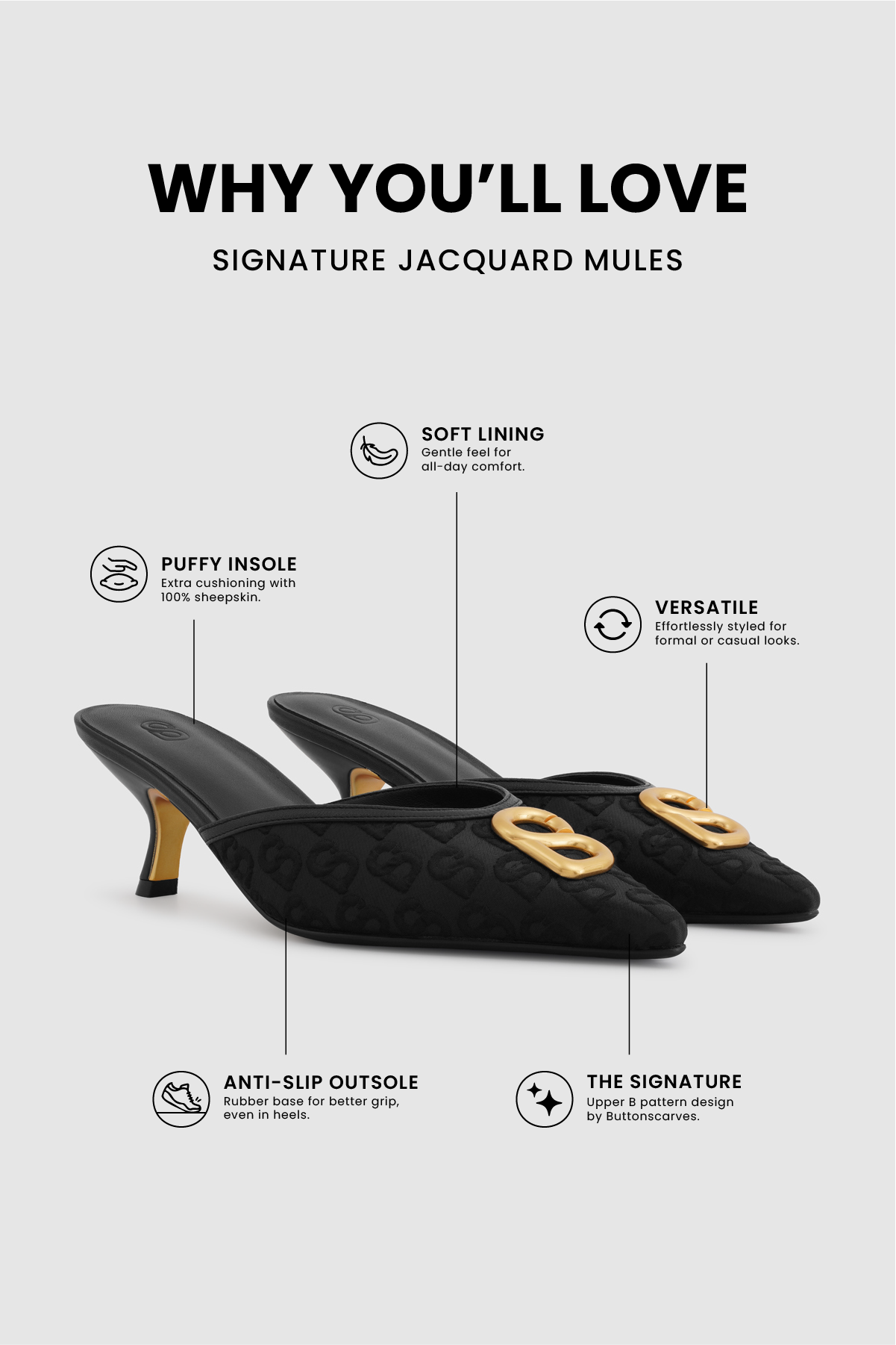 Signature Jacquard Mules - Black