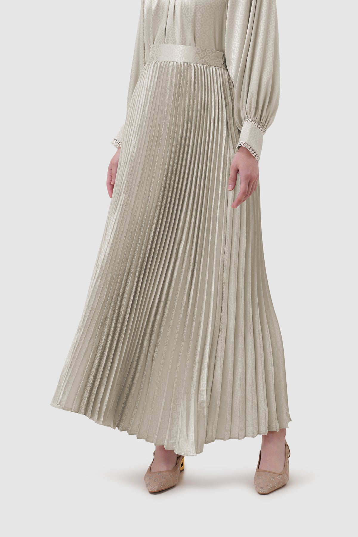Elora Tapis Pleated Skirt - Wheat