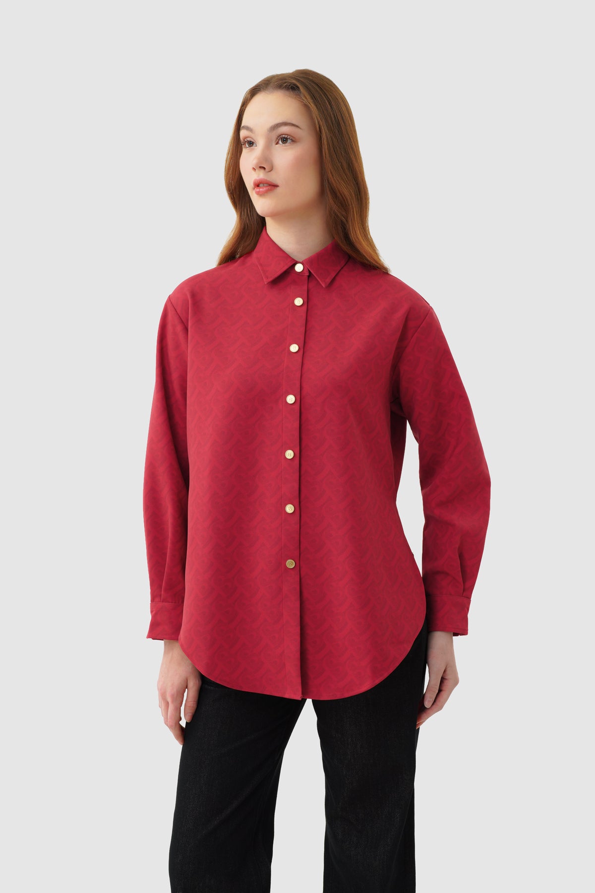Bimu Monogram Oversized Shirt - Red