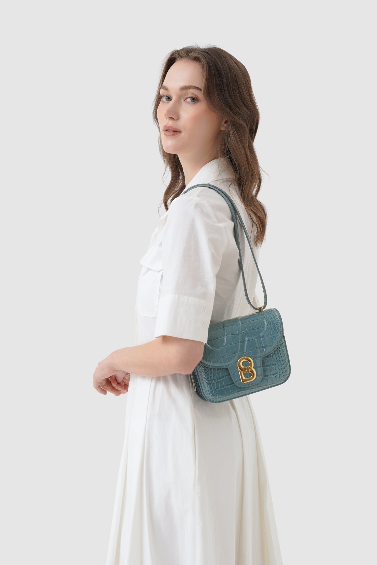 Alba Bag - Dusty Blue in Croco