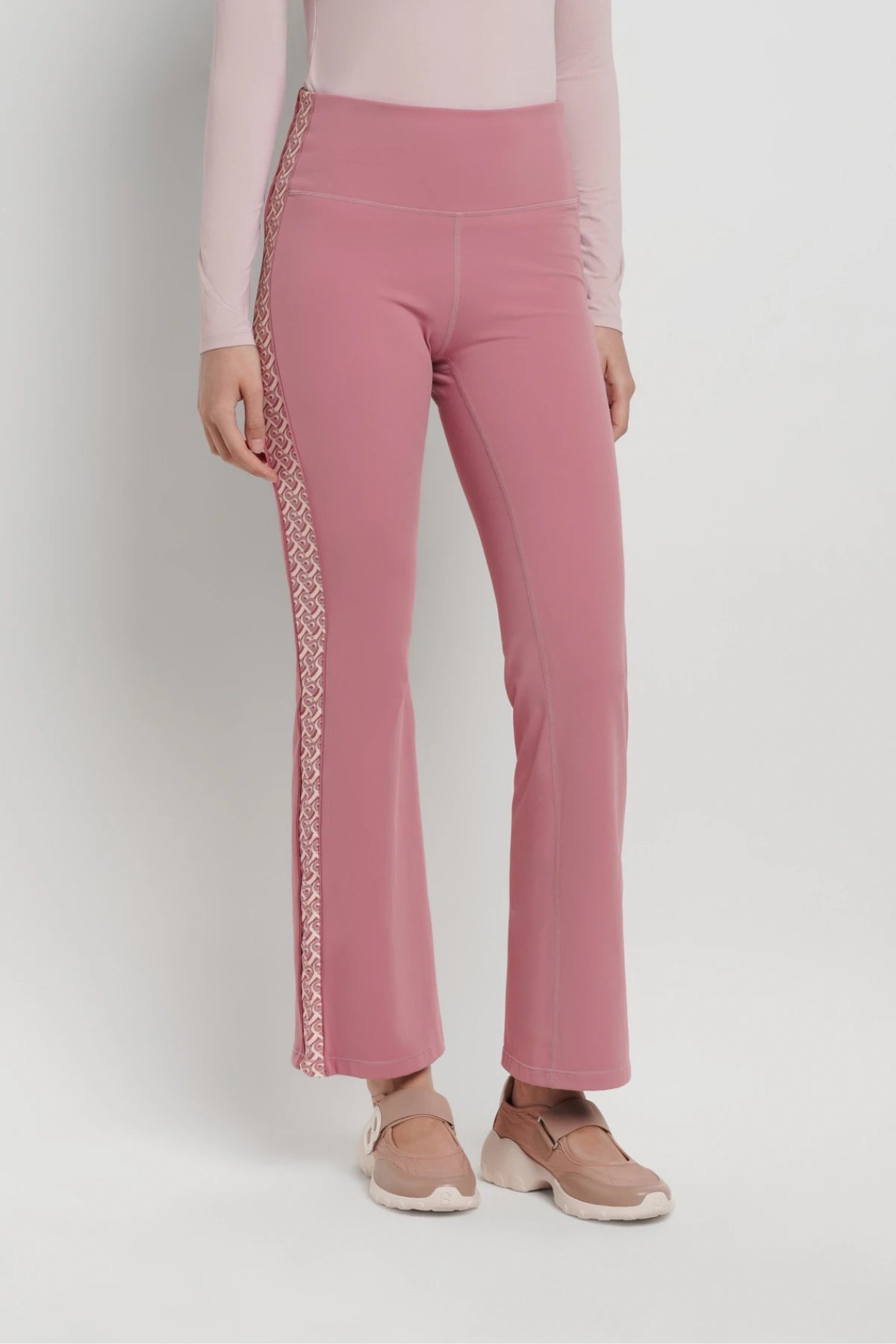 bimu high-waisted flare in mauvewood by buttonscarves front view
