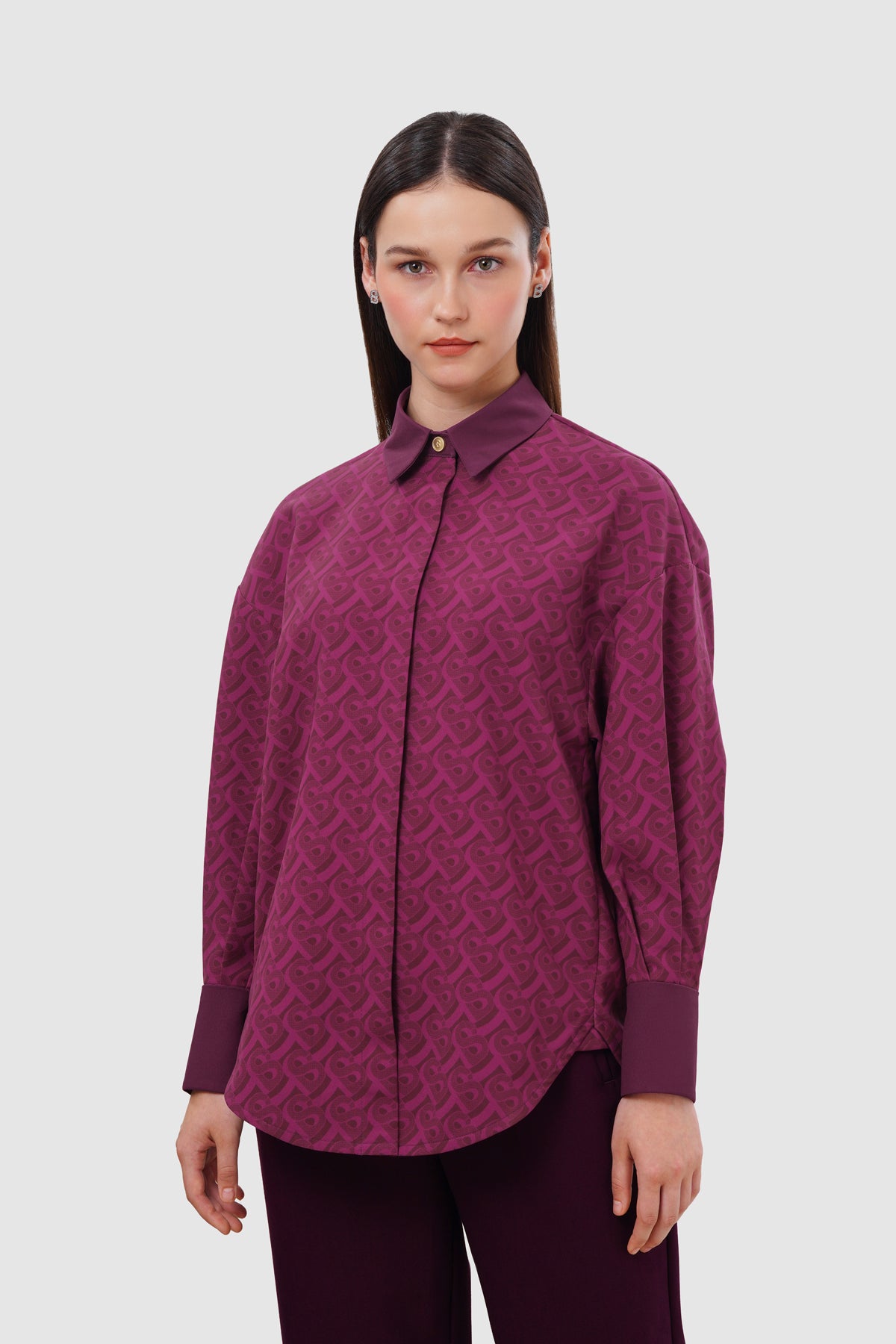 Bimu Monogram Overshirt - Maroon