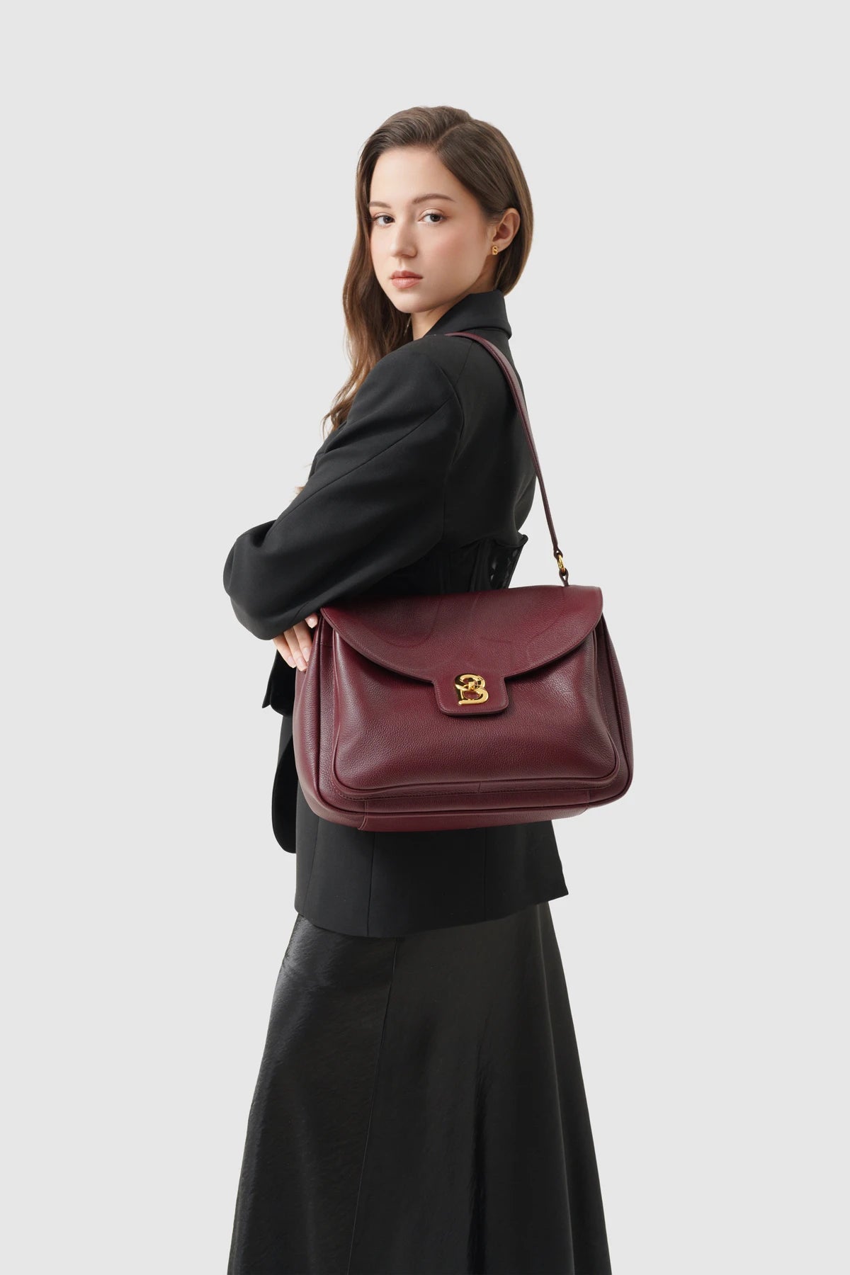 Savina Bag - Pebble Leather - Dark Cherry