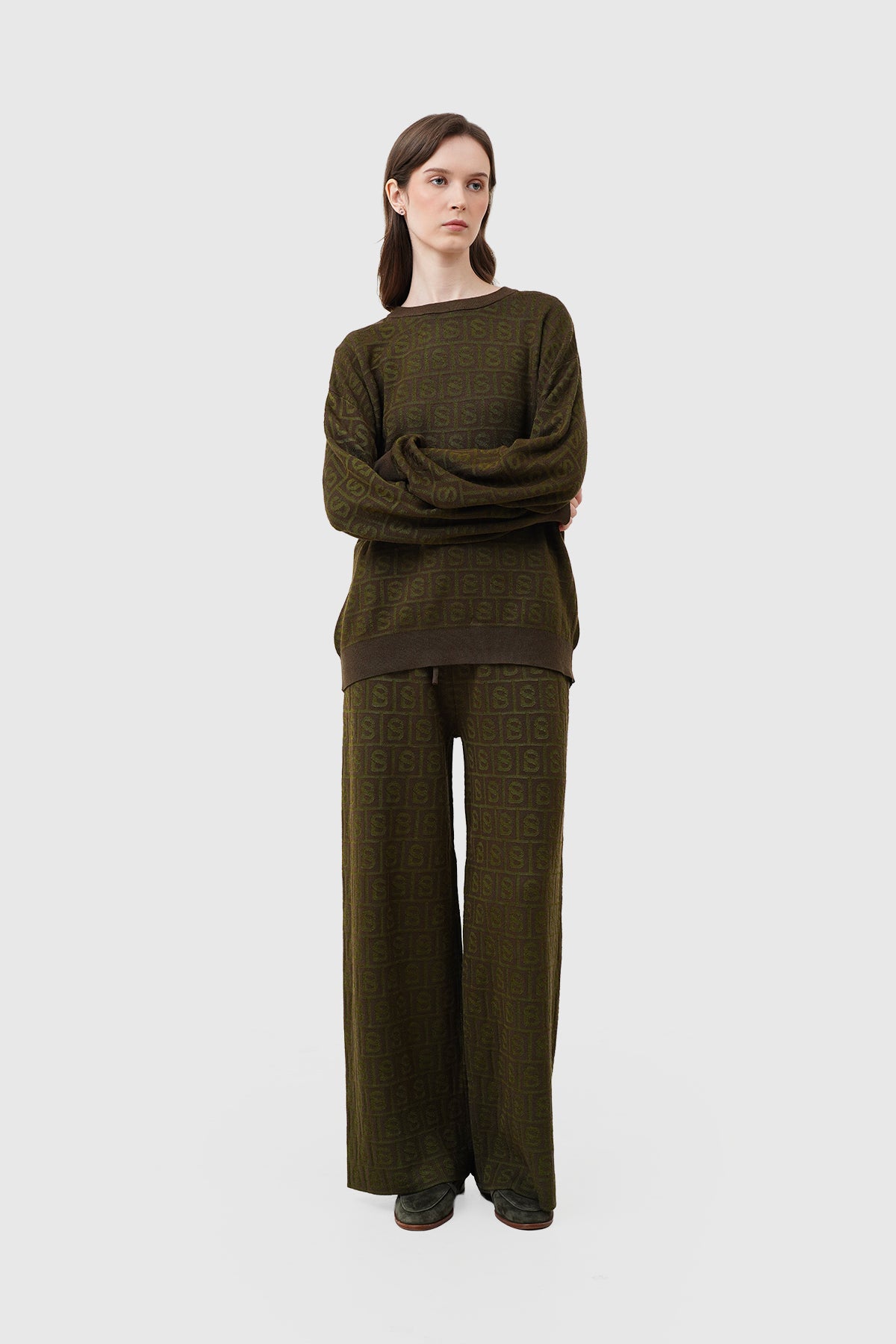 Grid Sweatshirt Set - Olive
