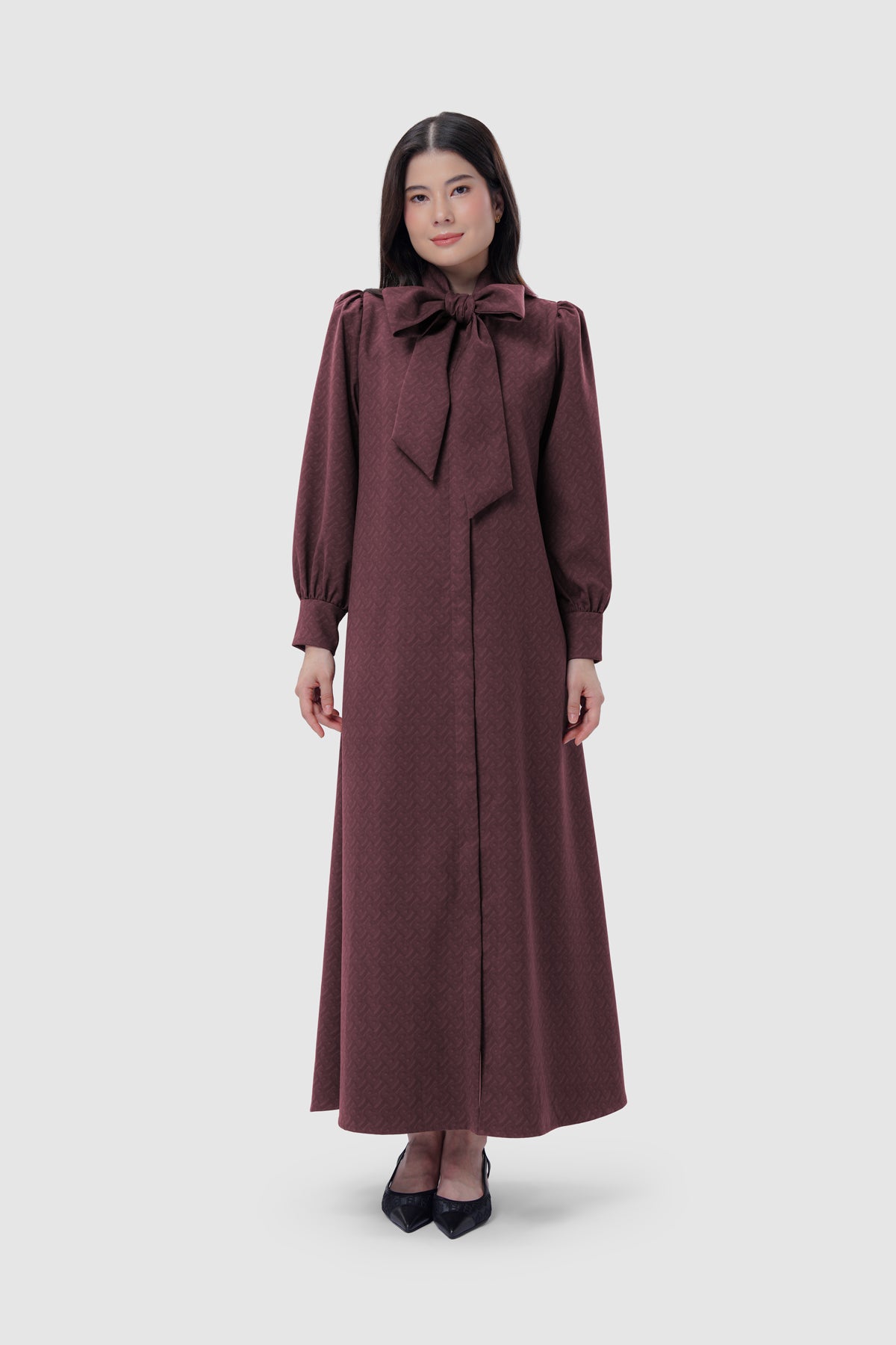 Noura Bow Dress - Deep Maroon