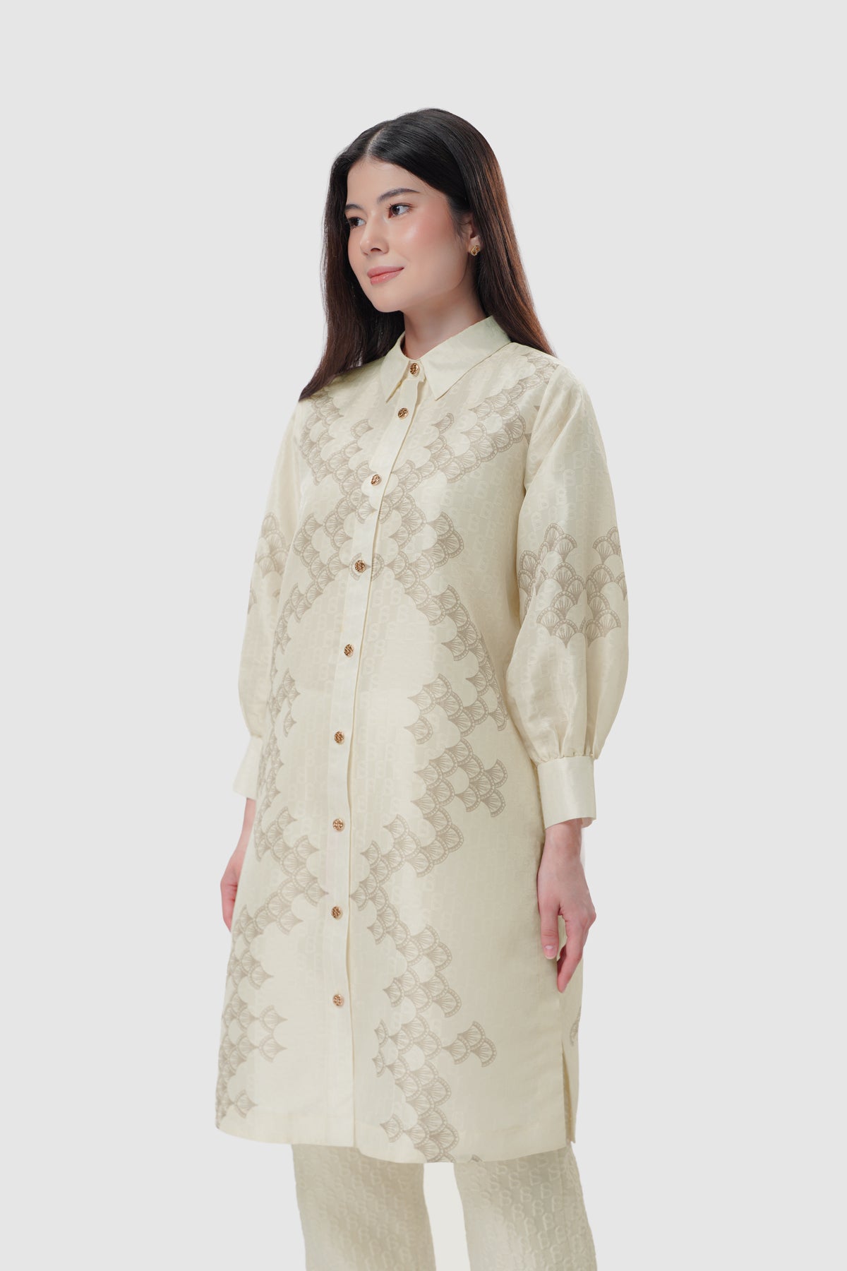 Signature Jacquard Printed Tunic - Ecru Dove