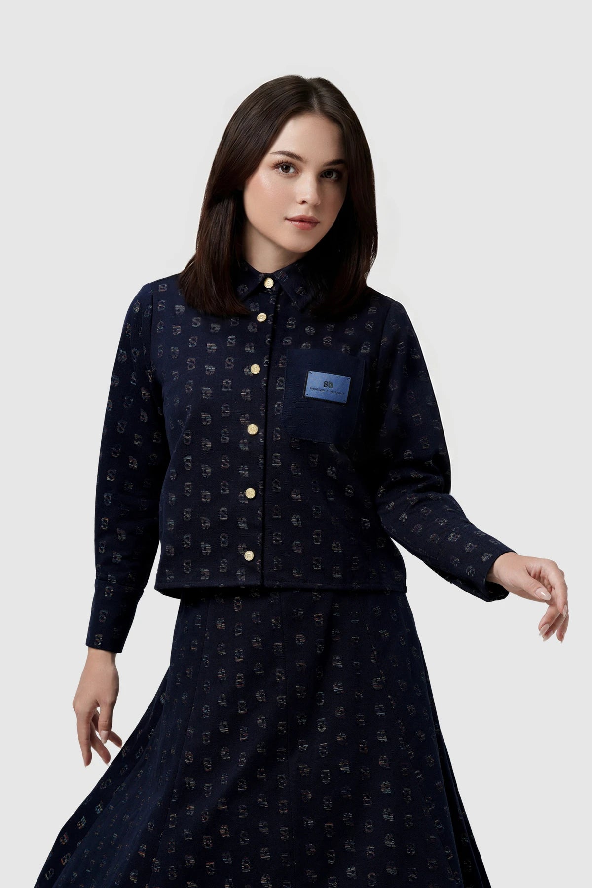 Nagita Denim Crop Shirt - Navy