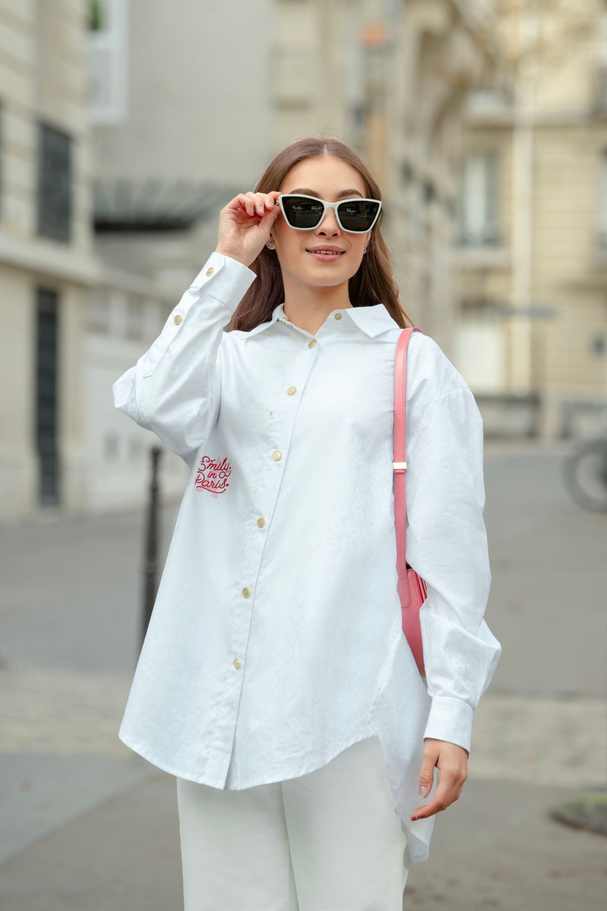 Parisian Embroidery Oversized Shirt - White