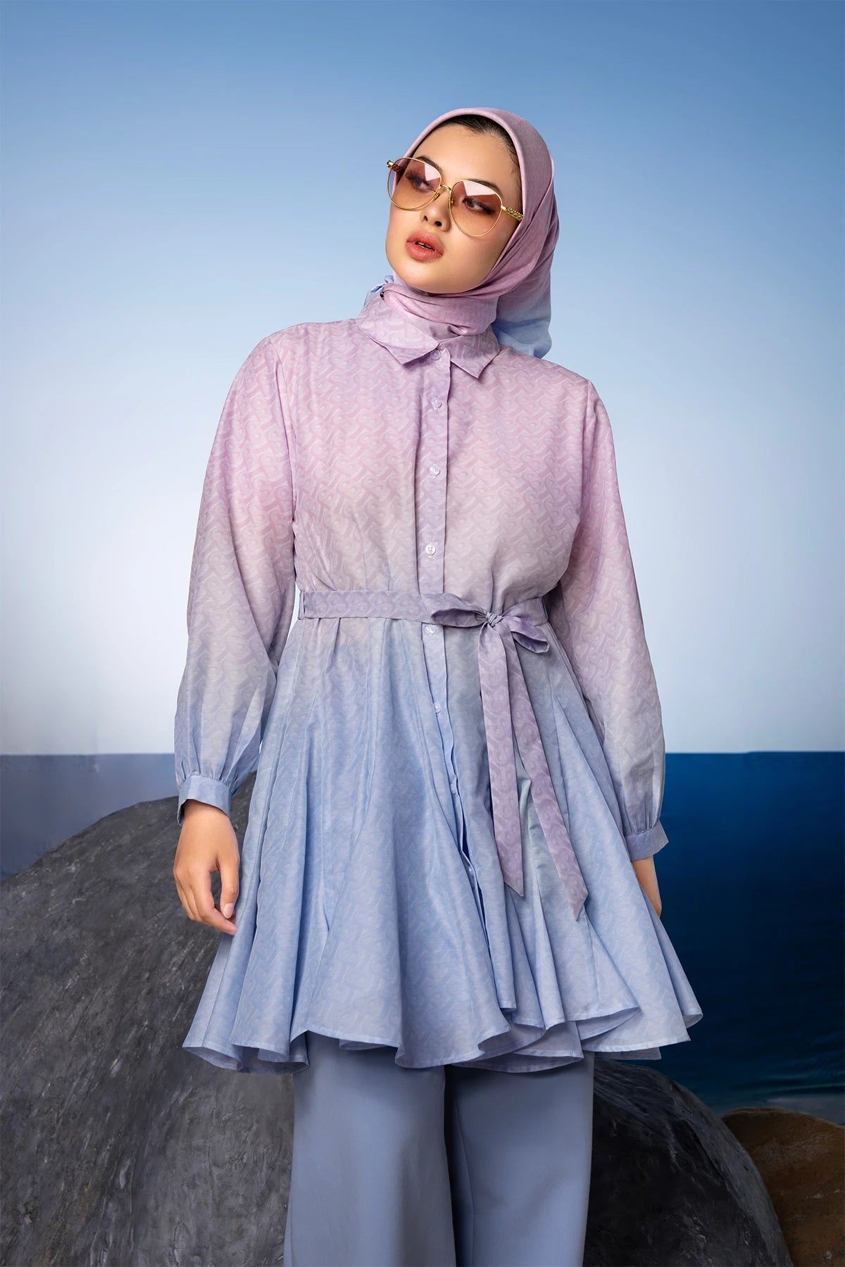 Tropical26 Flare Tunic - Pink/Blue