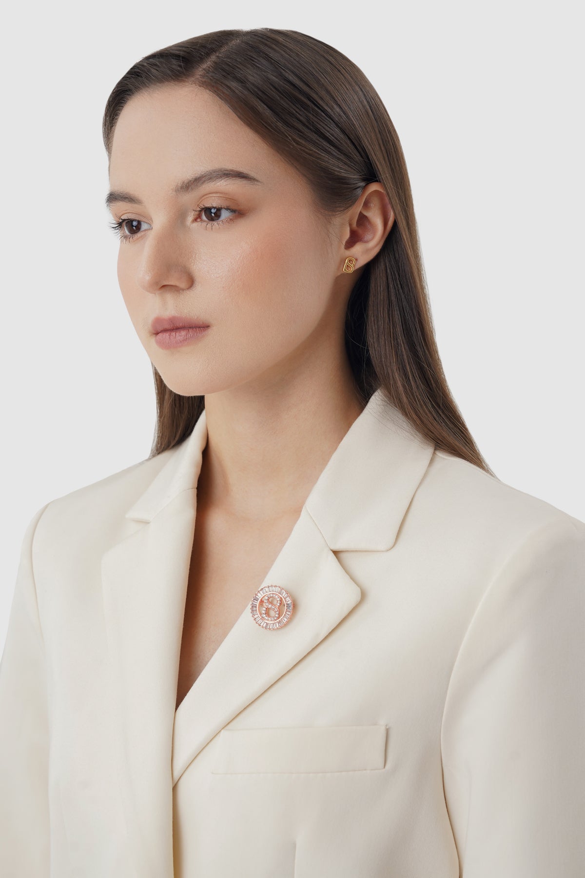 Petite Crystal Round Brooch - Rose Gold