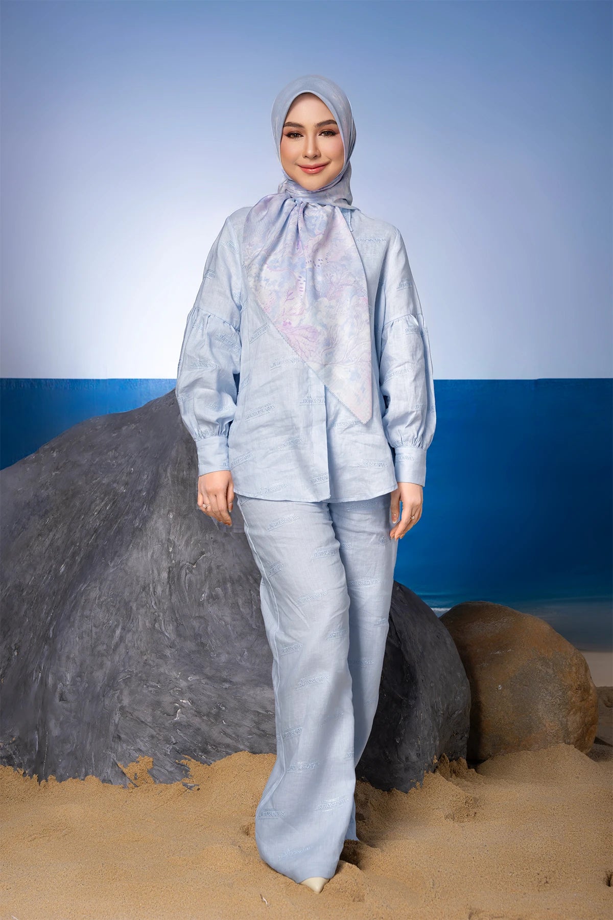 Tropical26 Linen Puff Shirt - Blue Sky