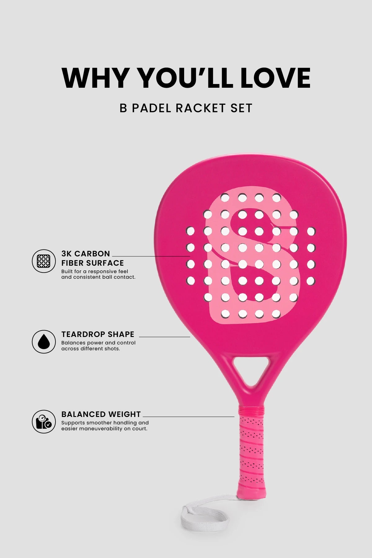b padel racket set in pink by buttonscarves feature overview