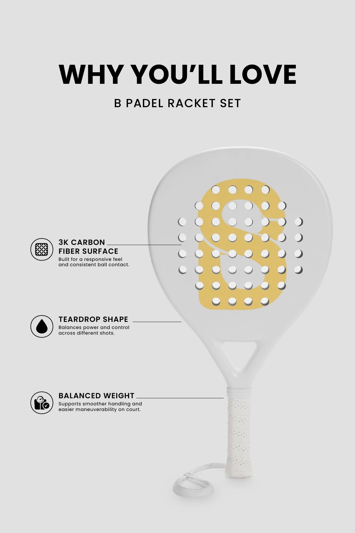 b padel racket set in white by buttonscarves feature overview