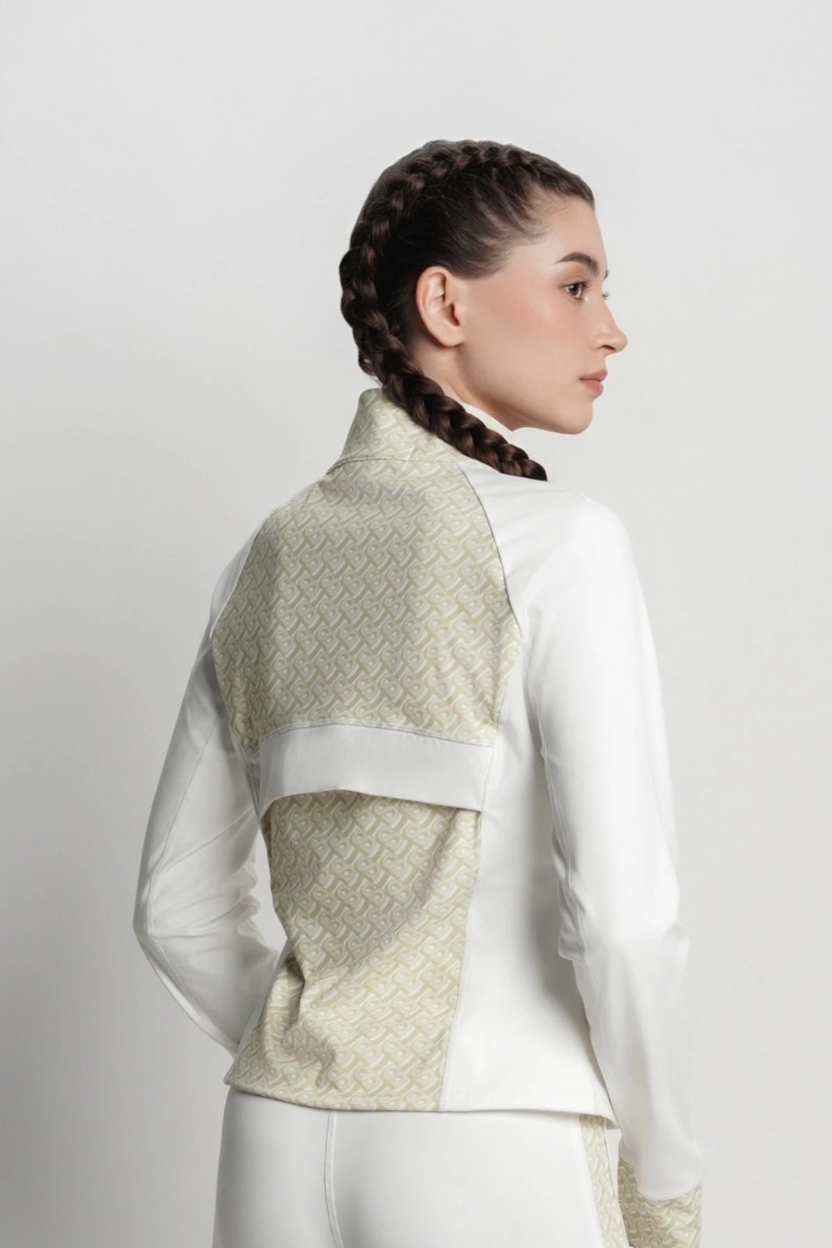 bimu define jacket in vanilla by buttonscarves back view