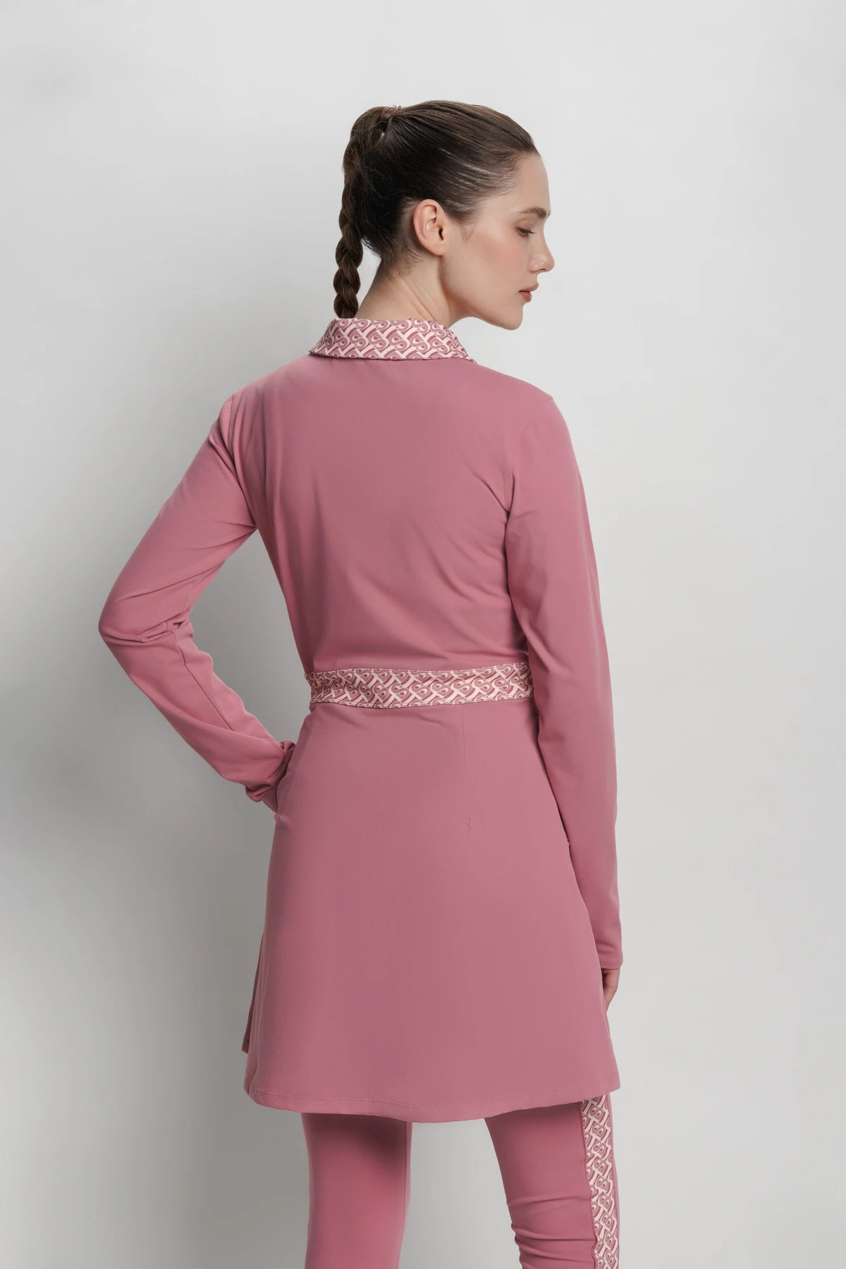 bimu polo dress in mauvewood by buttonscarves back view